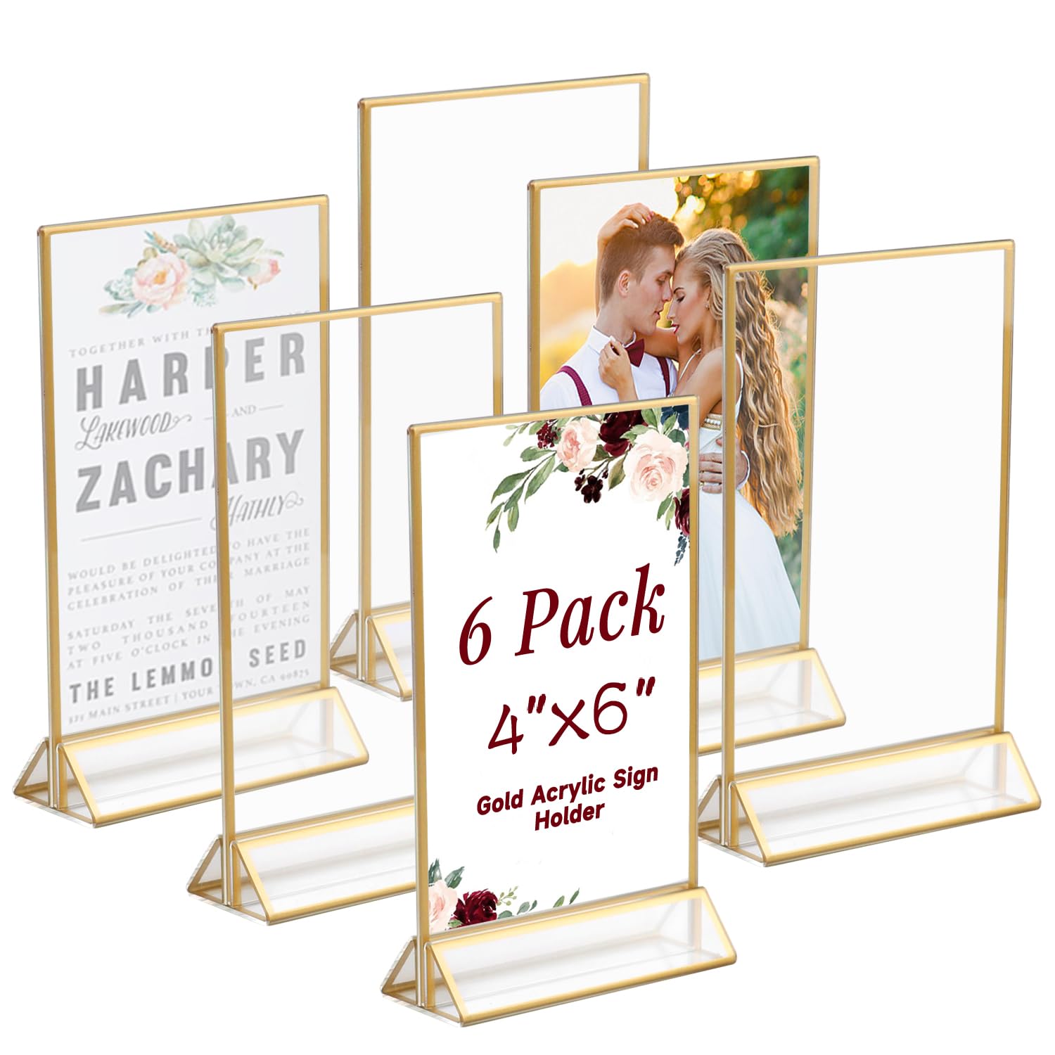 Amazon.com: Ayuanb 4x6 Inch Acrylic Sign Holder with Gold Borders