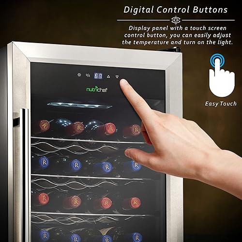 Vista 22 de NutriChef - Refrigerador para 12 botellas de vino termoeléctrico, para encimera Refrigerador, refrigerador de funcionamiento silencioso, Compresor