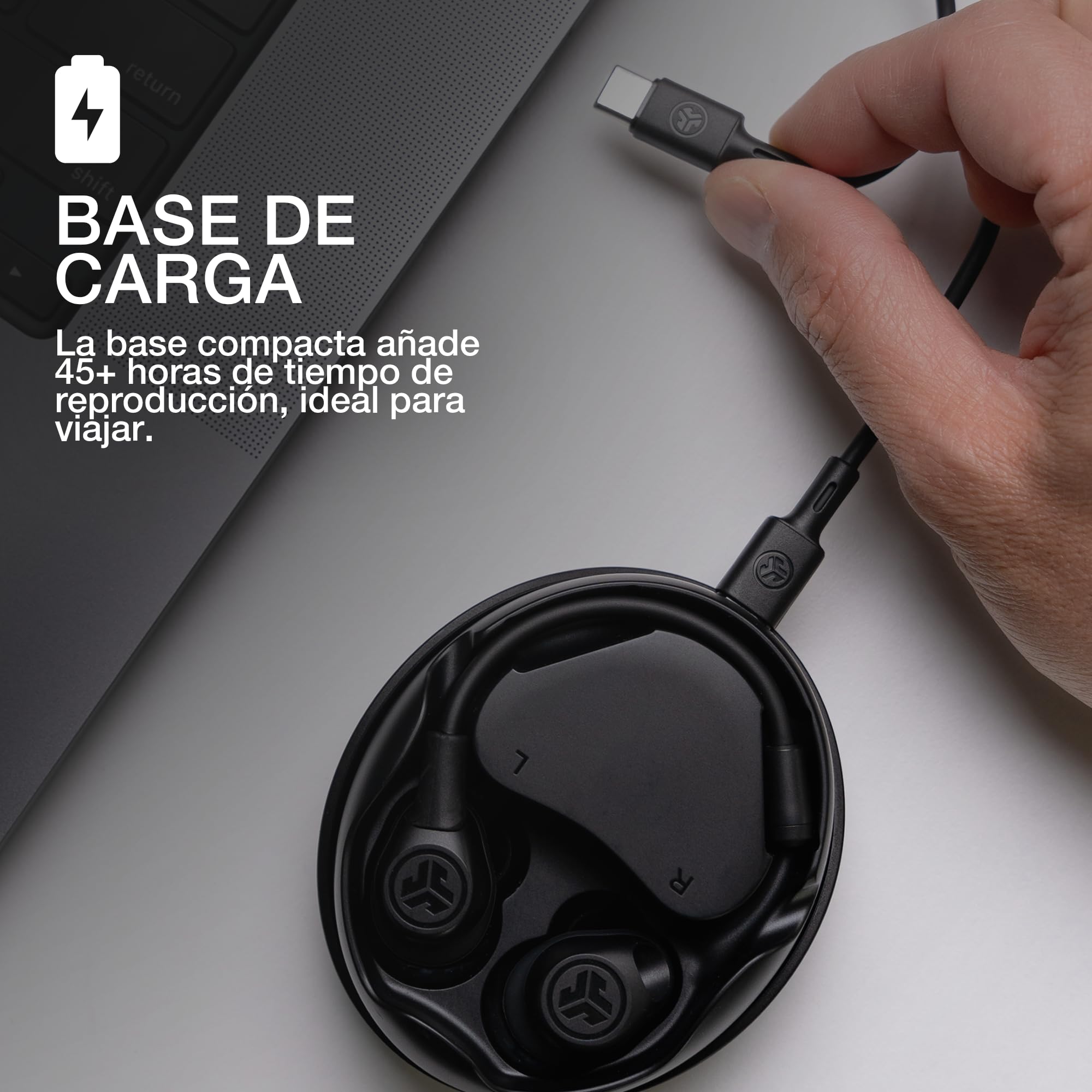 JLab Work Buds Auriculares Inalámbricos Bluetooth con Micrófono - 55h | Wireless Earbuds con Caja de Carga, Inalámbrico, Auriculares Oficina Teleoperador