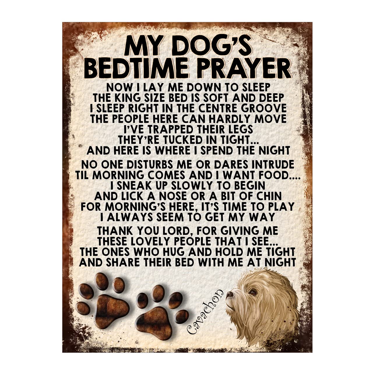 My Dogs Bedtime Prayer Cavachon Dog Metal Sign Plaque Poster Print Gift Dad Mum Man Cave Shed Home Bar Ref353DR (10x8 inches (Approx) 25cmx20cm)