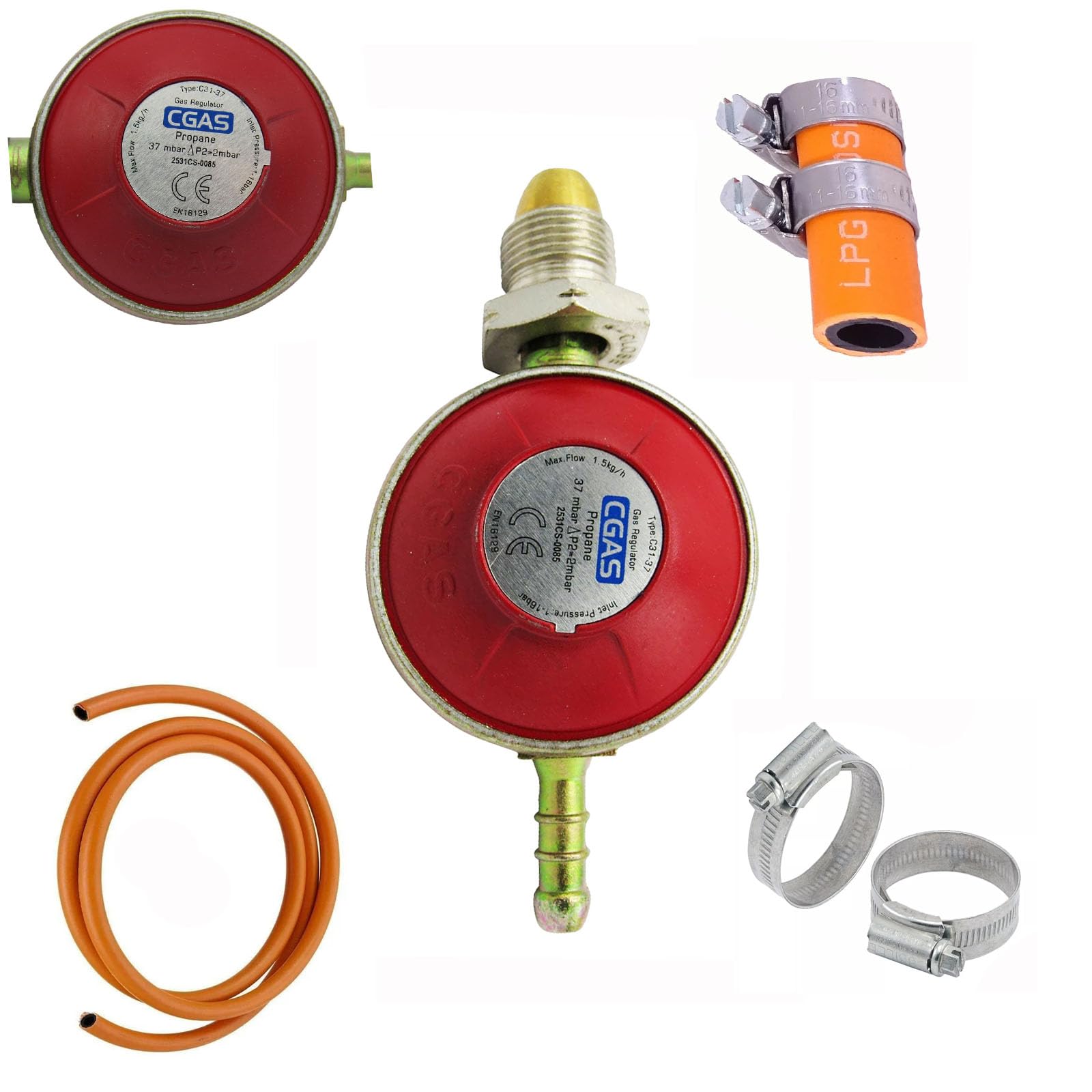 Viper Gas Hose, Clips & Gas Regulator Propane Butane 37 Mbar