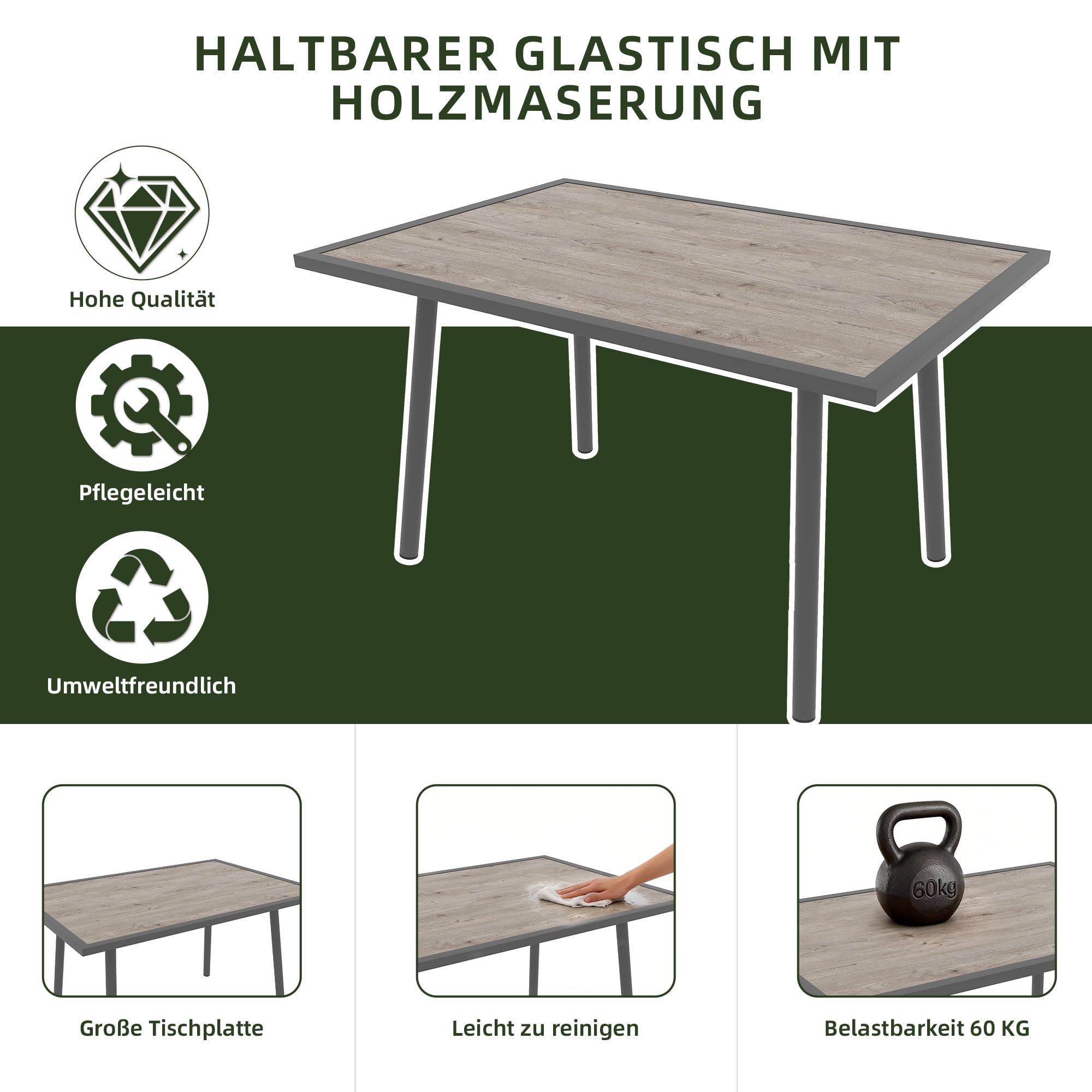 Conjunto de muebles de jardín para exteriores, sofá de jardín en forma de L para 7-8 personas, incluye 1 mesa con tablero de vidrio de imitación de madera y 2 sillones trenzados a mano, para