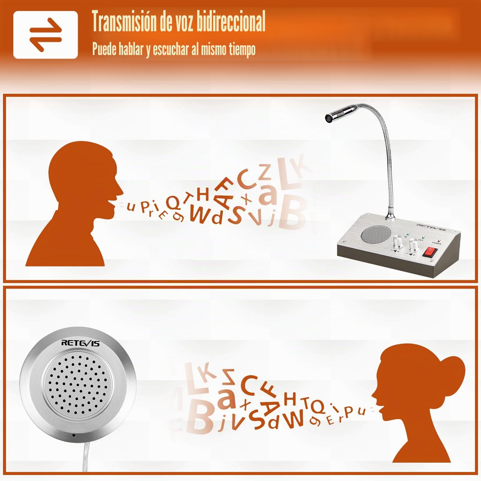 Retevis RT9908 Intercomunicador Ventanilla Sistema de Intercomunicación Ventana Dual Walkie Talkie Micrófono de Base 3W Micrófono Remoto para Mantener una Distancia Social Segura(Plata) | para Bancos, Hospitales, Tiendas, Oficinas, 3W Potencia, Micrófono