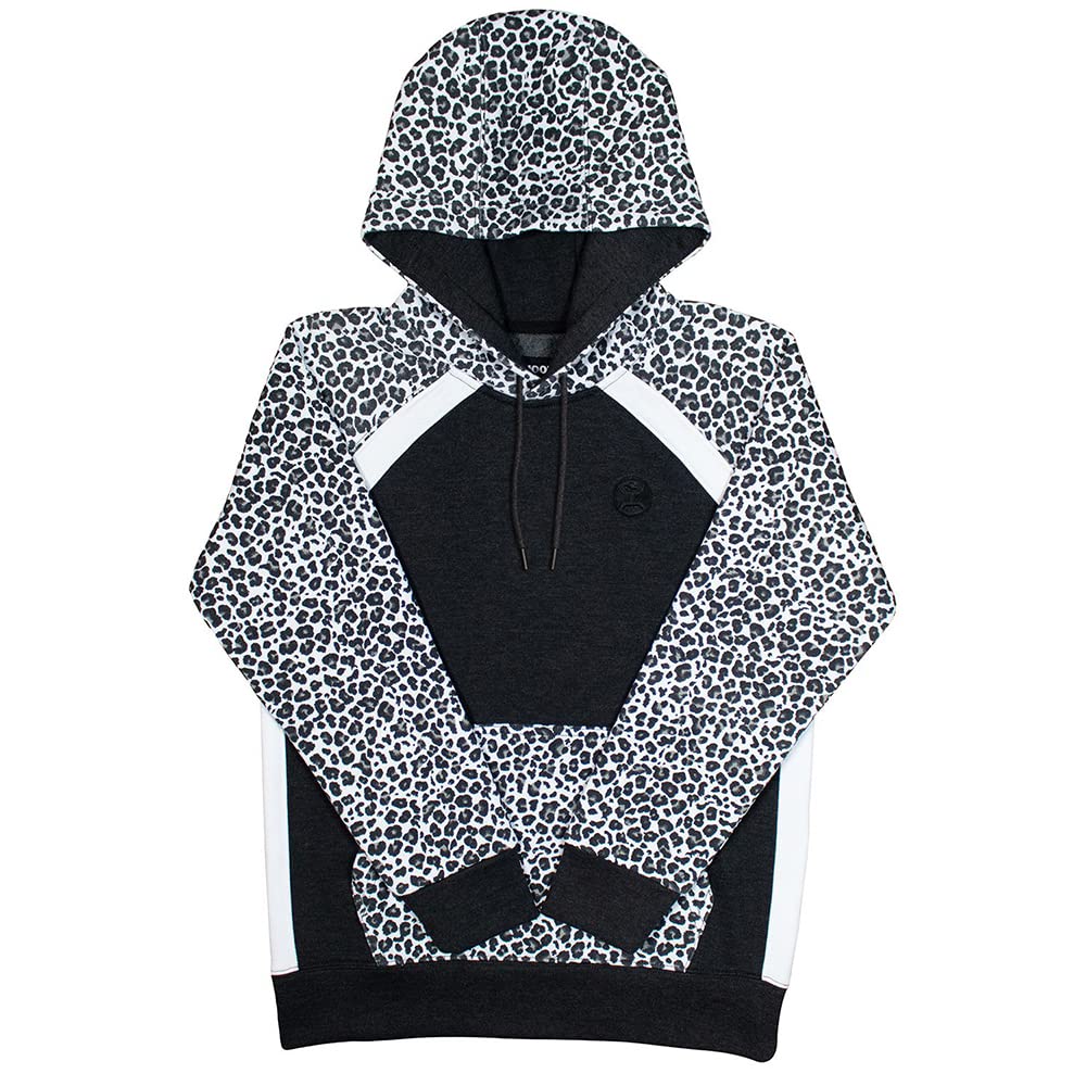 HOOey Women’s Western Lifestyle Drawstring Hoodie (Medium, Savannah -- Black/White Cheetah)