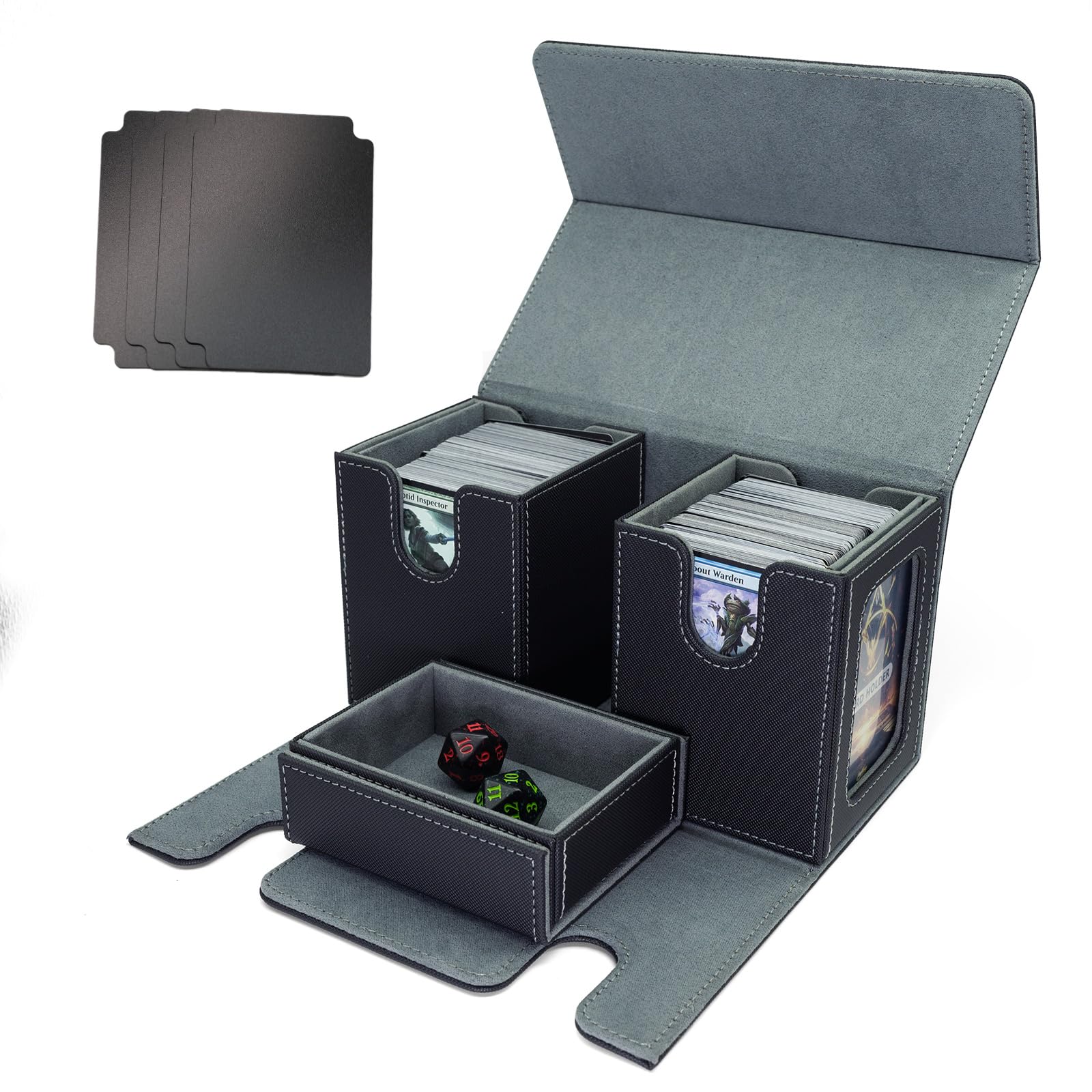 MTG Commander Deck Box Spazio per 200+ carte, scatola 3 in 1 con finestra, organizer magnetico per carte di credito, 4 divisori