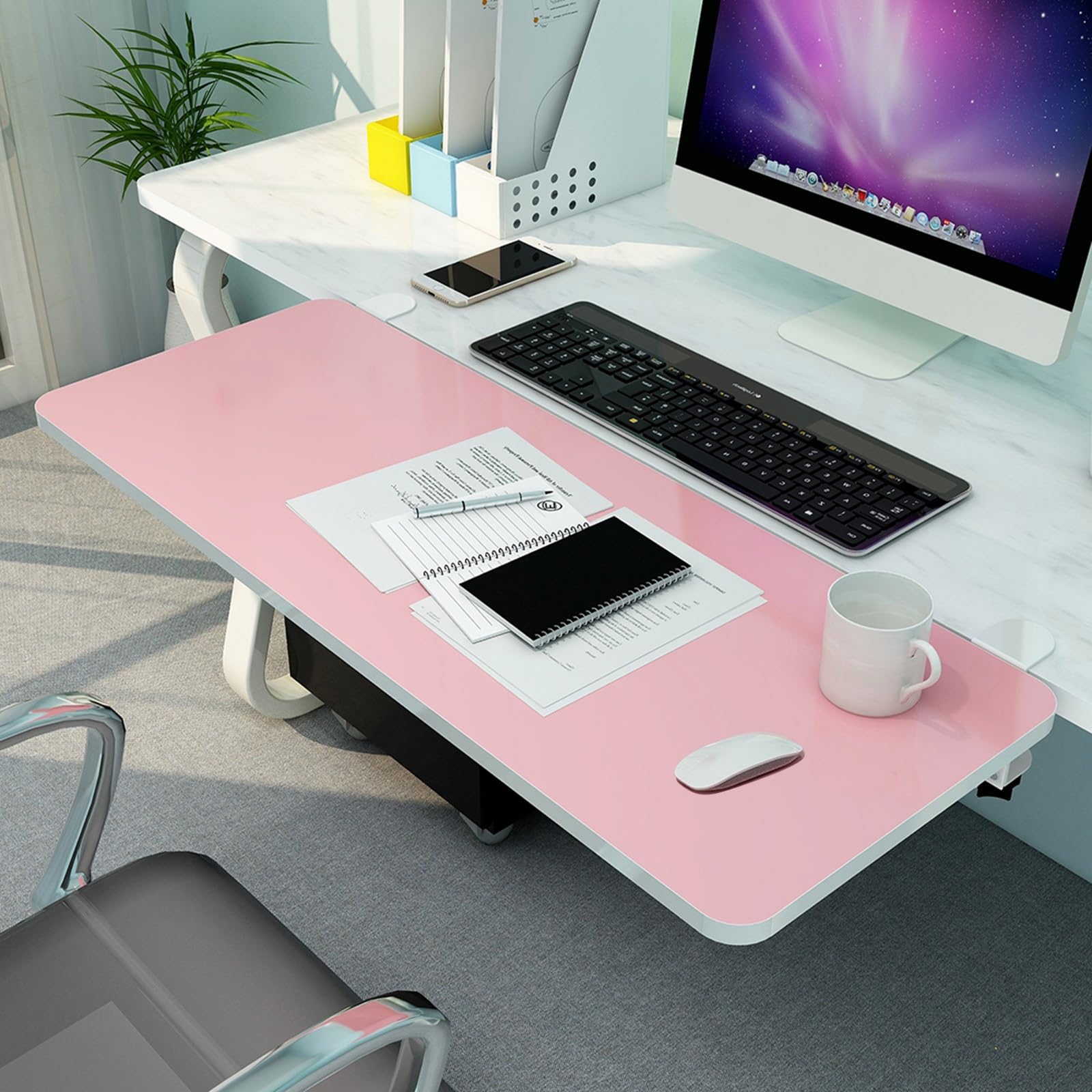 CVJdfhRE desk extender， 90° Foldable Keyboard Tray, Ergonomic Armrest Shelf, Support Elbow And Arm To Reduce Muscle Fatigue, Wooden Platforms(Pink,65x25cm(26x10Inch))