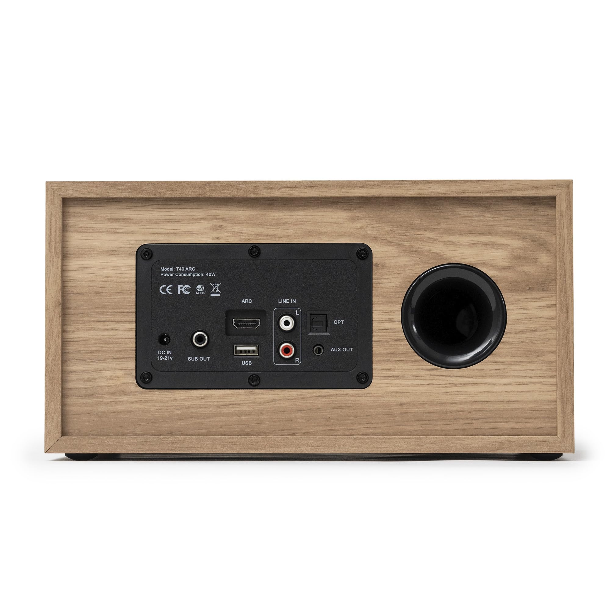 VULKKANO T40 ARC Altavoz activo con 40W de potencia, Woofer de 4" y doble tweeter de 1.25", HDMI ARC, Bluetooth 5.0, RCA, USB, Salida AUX y Subwoofer, Para la TV, la mesa o la estantería, Color Marrón