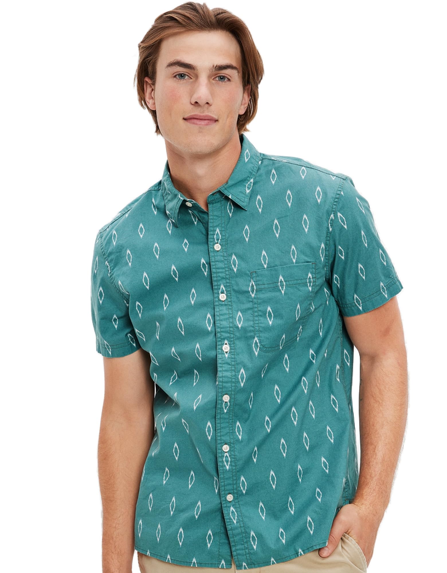 American EagleMens U-2154-6024-393 Printed Button-Up Resort Shirt