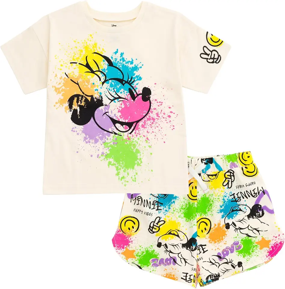 Disney Junior Floral T-Shirt and French Terry Shorts Outfit Set Newborn to Big Kid Sizes (6-9 Months - 14-16)