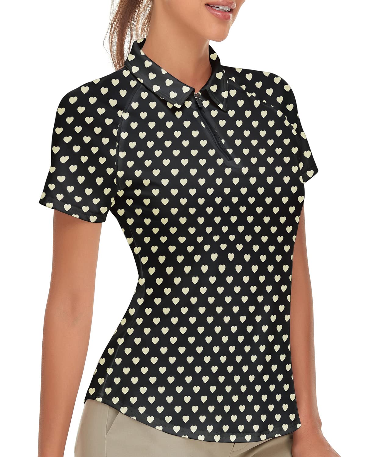 Soneven Poloshirt für Damen Kurzarm Sportshirt Damen mit 1/4 Reißverschluss Sport Tshirts Damen Schnelltrocknend Atmungsaktiv Polohemd für Golf Reiten Tennis Fitness Trainning Laufen