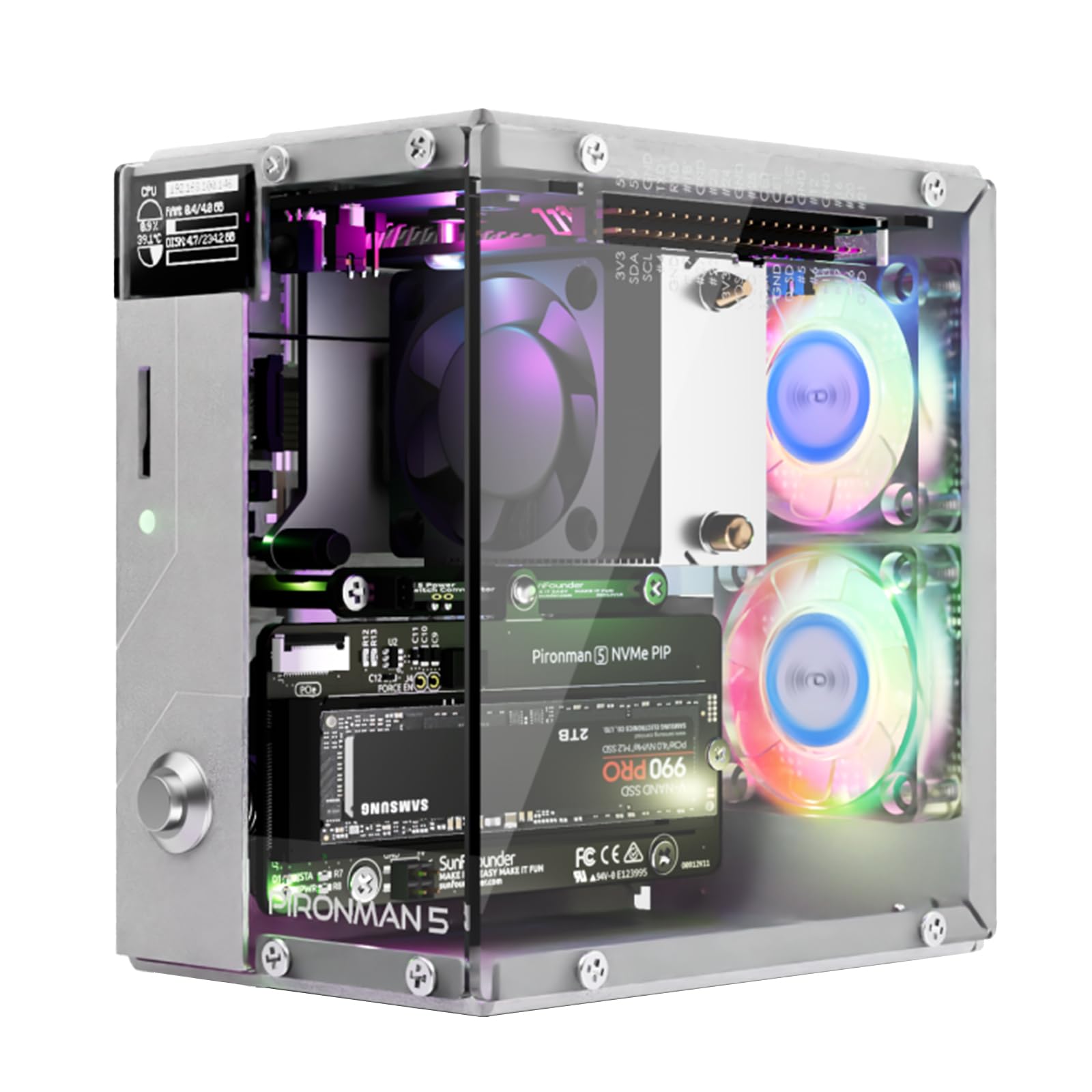 Pironman 5 carcasa Mini PC NVMe M.2 SSD PCIe 2.0/3.0 para