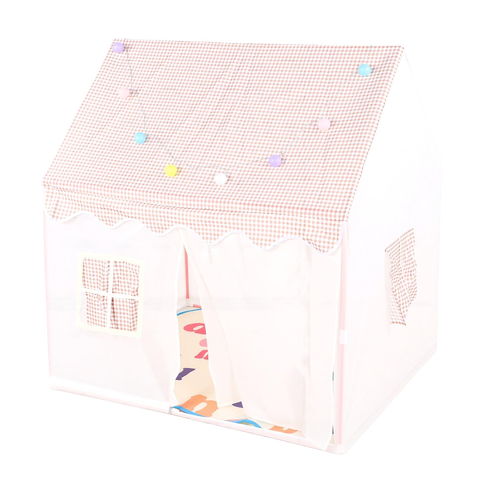 Kinderspielzelt, Polyester-Spielhaus für Drinnen und Draußen mit Sternenlichtern, 120 X 105 X 128 cm, Tragbares, Faltbares Design, Netzfenster-Rolltür für, Hinterhof, Strand, Camping