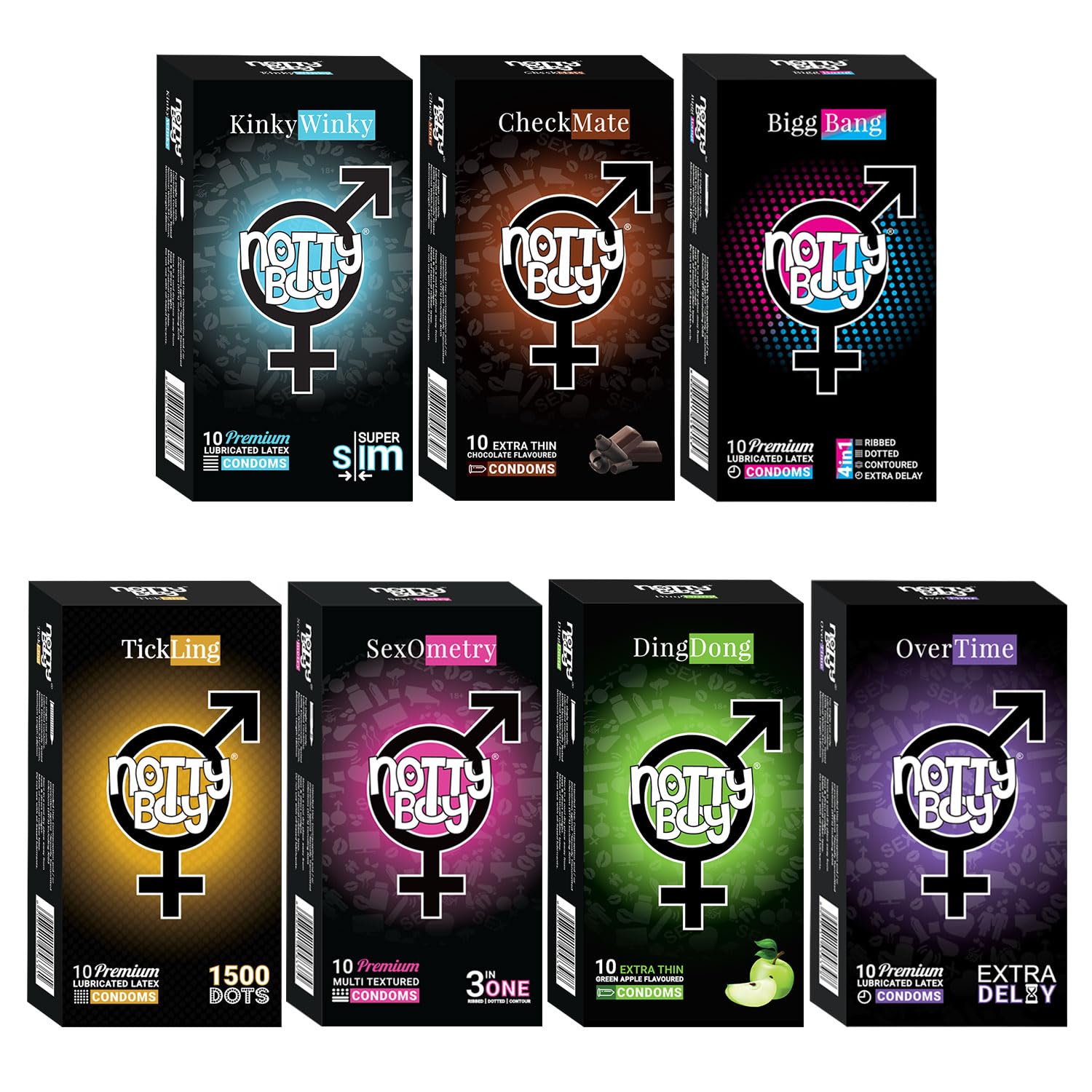 NOTTY BOY Mixed Assortment Combo Pack - Multi Texture Ribbed, Dotted, Contoured, Ultra Thin, Extra Delay and Chocolate Flavoured Condoms - Pack of 7, 70Pcs-image-14