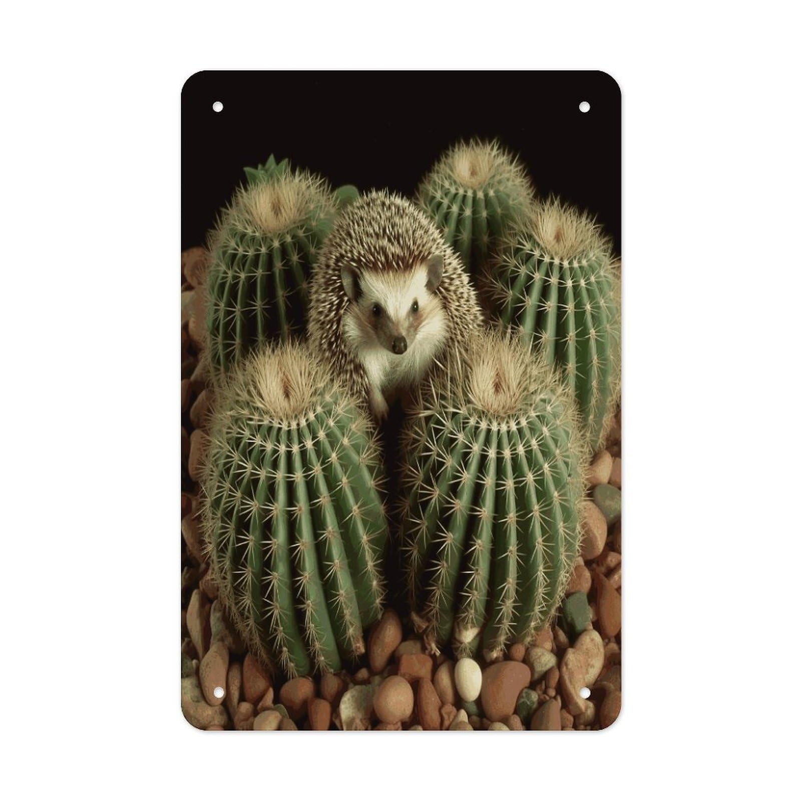 Btcowzrv Style Hedgehogs Cactus Metal Tin Sign Wall Decor Hanging Plaque