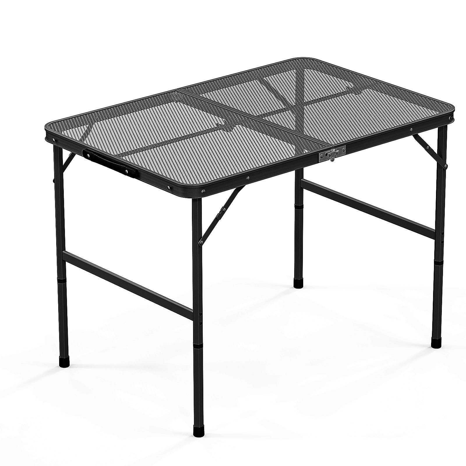 Table de Camping Pliante pour Barbecue, 90x60cm Table de Barbecue Réglable en Hauteur,Table de Pique - Nique pour Intérieur, Extérieur, Plage