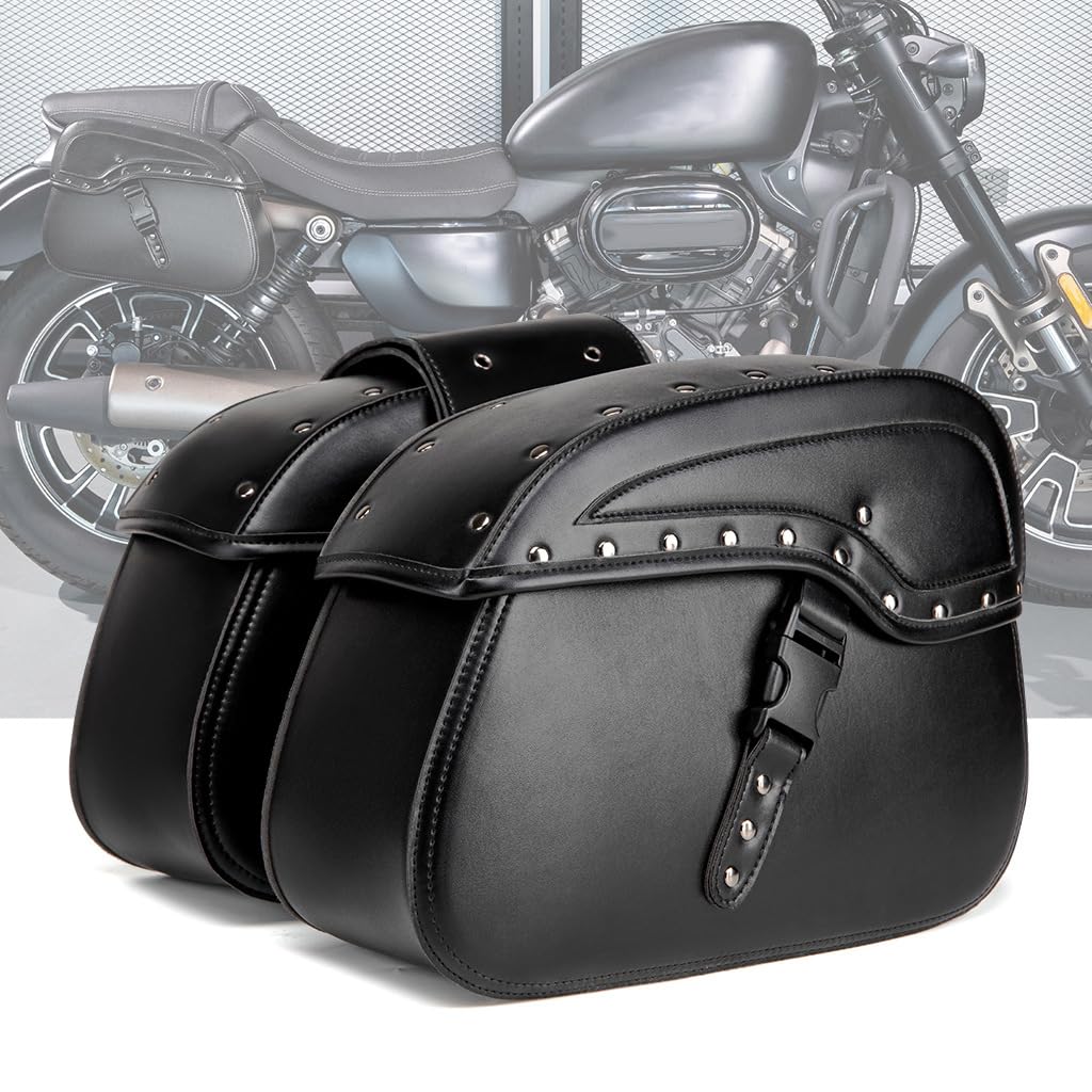 Alforjas Moto para Honda Rebel 500 2017-2024, Bolsa Lateral Moto Vintage – Impermeable De Cuero PU con Cierre Rápido Correas Ajustables Bolsa De Herramientas,A