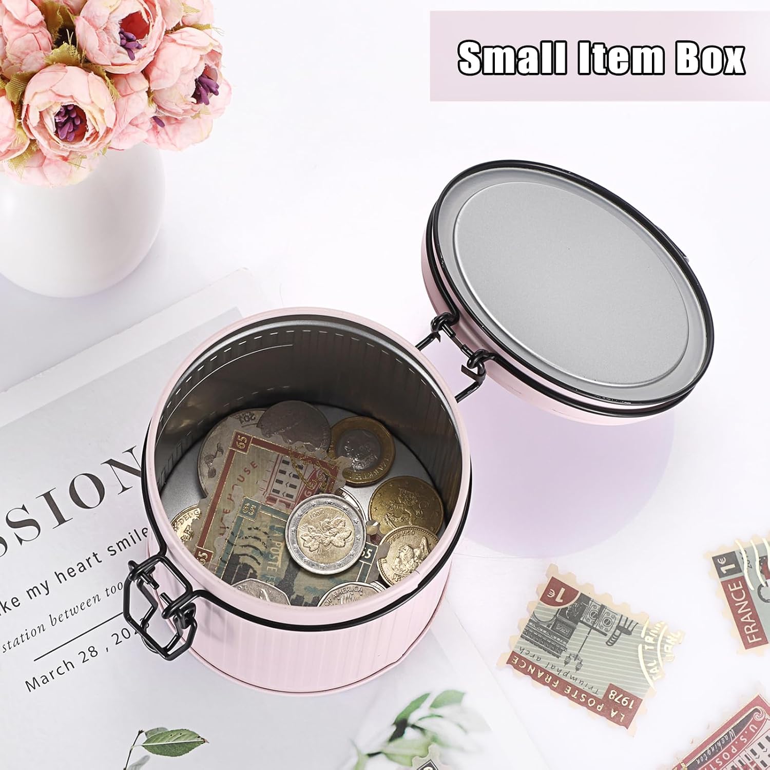 ELLDOO Body Powder Puff and Container, 21oz Empty Metal Jar, Loose Dusting Powder Storage Box with 2pcs Powder Puffs for Baby Women, Pink
