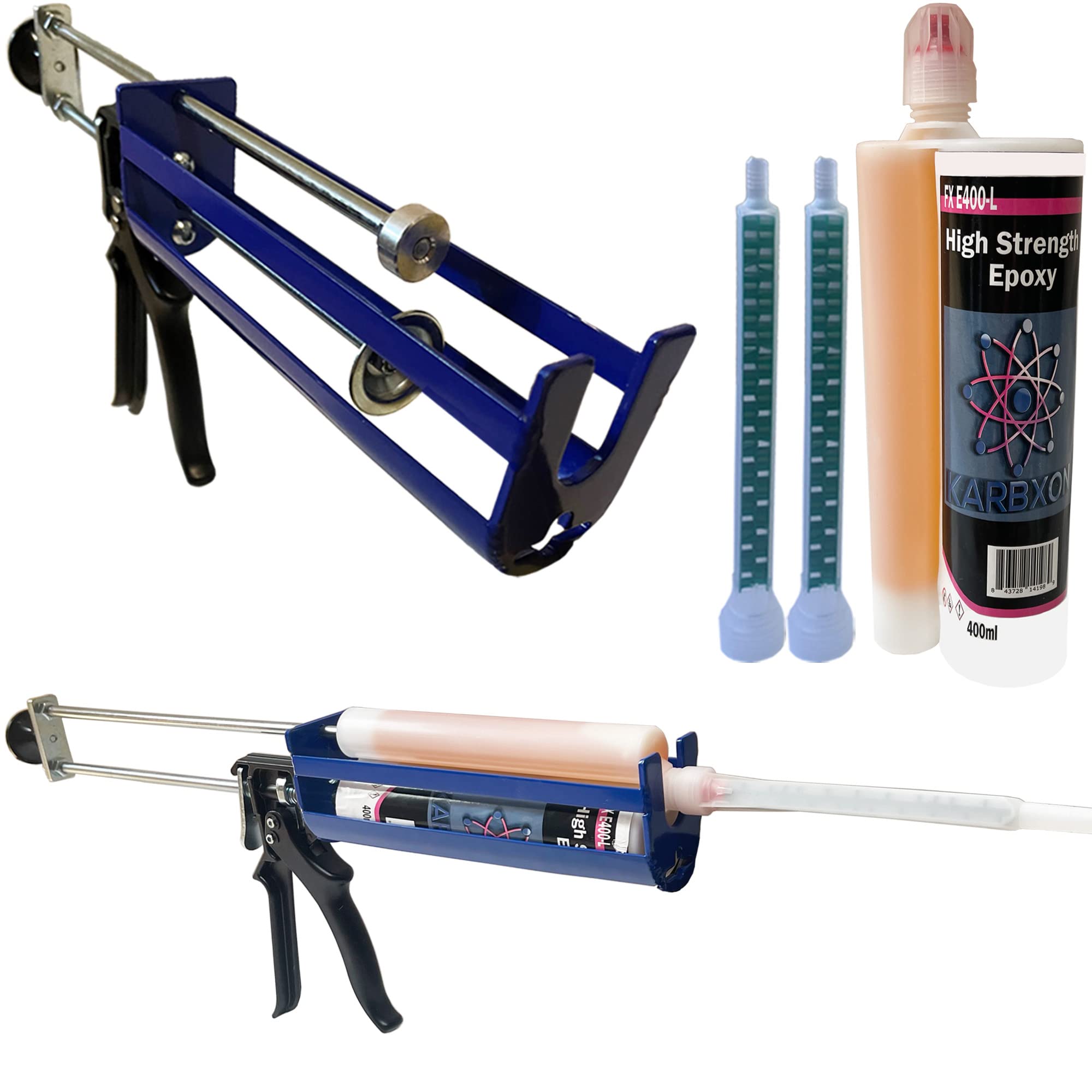 400ml Dual Epoxy Gun + KARBXON FX-E400-L High Strength Epoxy (400ml) High strength 2-Part Epoxy Construction Adhesive (3:1 mix) - (1) Gun + (1) Epoxy Cartridge Kit (1)