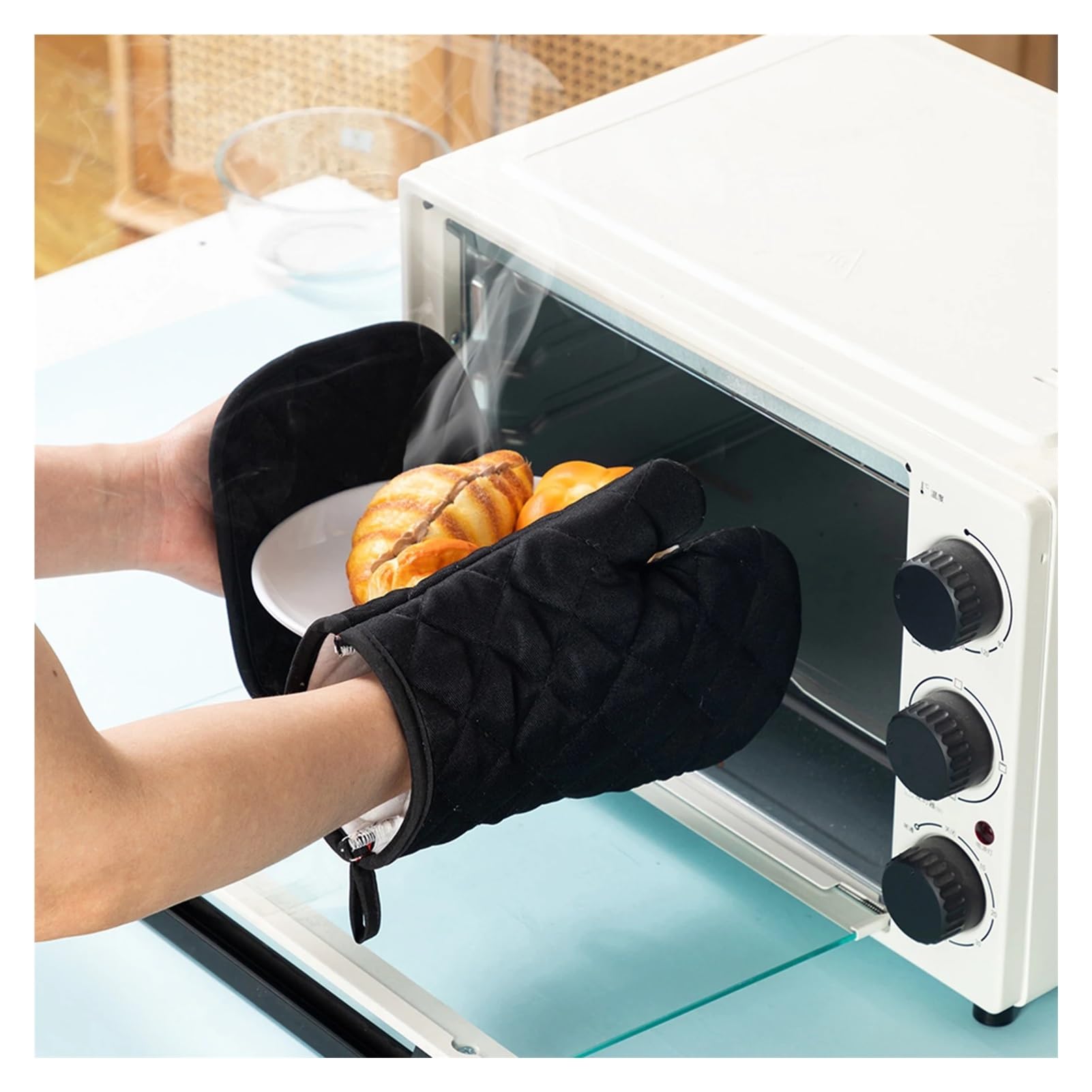 MRKU Backhandschuhe, Ofenhandschuhe, mikrowellengeeignet, hitzebeständiges Polyester, Küchenhelfer, Backformen und Grillutensilien