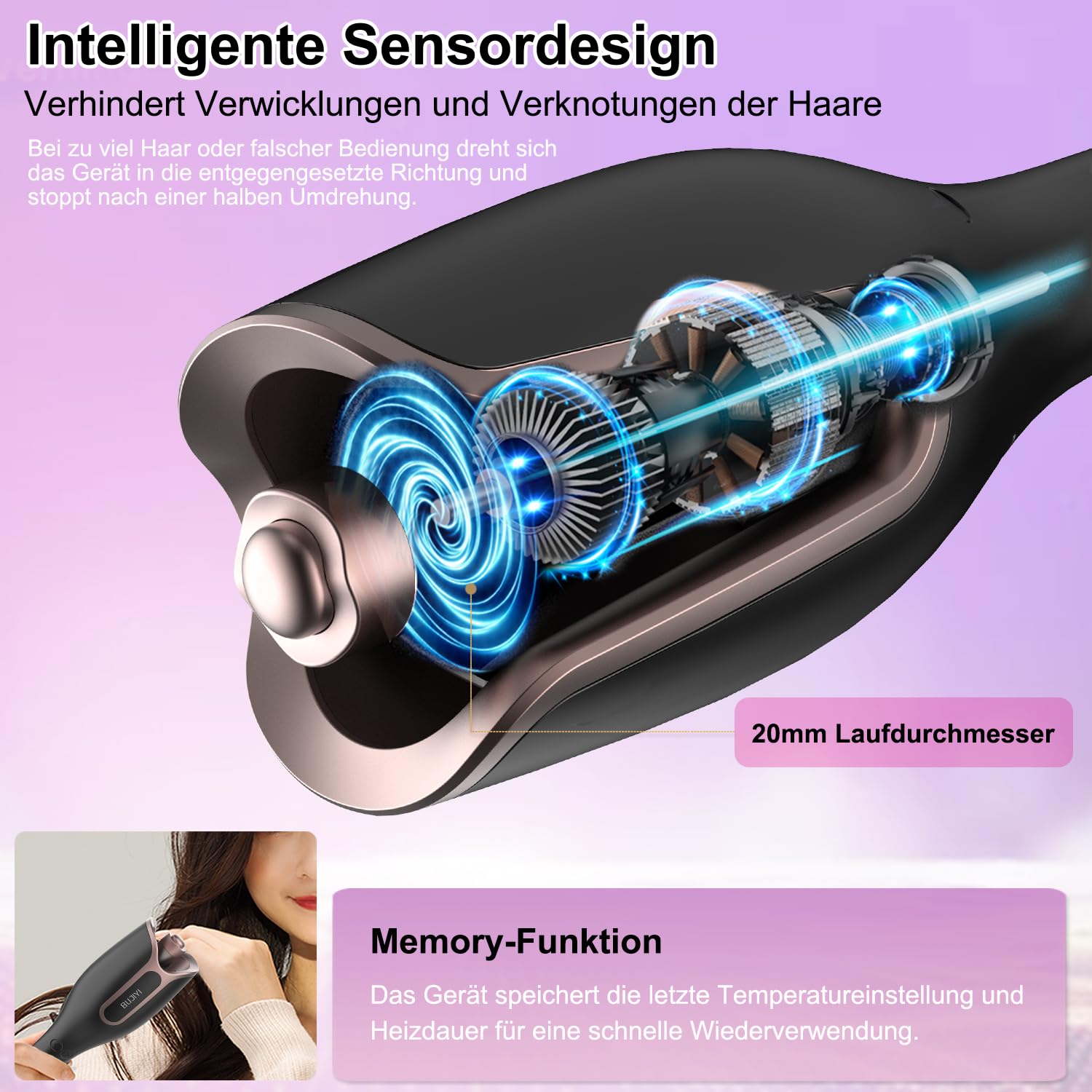 Lockenstab Automatisch, 4 Temperatureinstellungen für Alle Haartypen, 3 Heizzeiten für Vielfältiges Styling, Professioneller Styling Lockenstab (tiefes Schwarz)