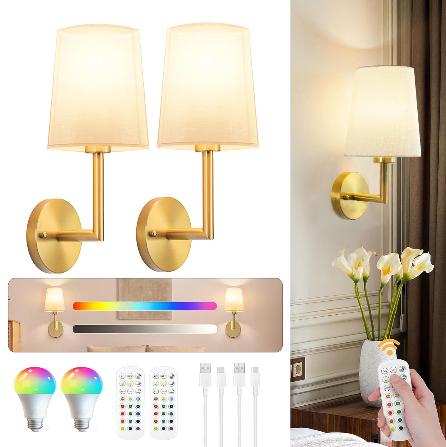 Gold Wall Sconces Set of Two