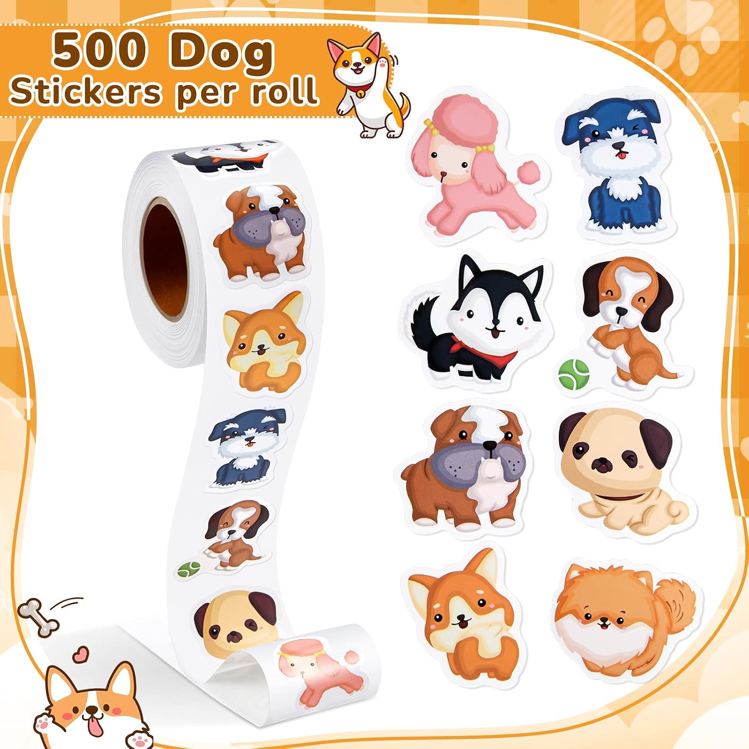 Qeeenar 500 Pcs Dog Stickers for Kids Roll, Cute Animal Reward Party image 5