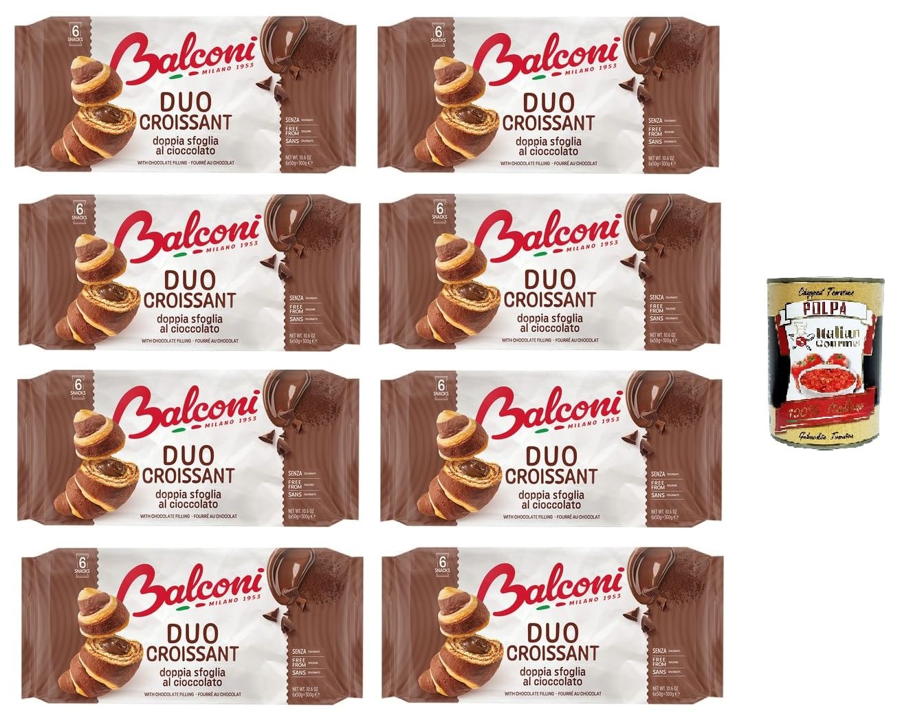 Balconi- Croissant DUO cacao Doppelschichtiges Schokoladen-Croissant DUO Kakao 8x 300gr + Italian Gourmet polpa 400g