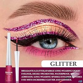 evpct 2Pcs Light Rose Purple Pink Color Liquid Glitter Eyeliner Sets for Women, Liquid Sparkly Glitter Eyeliner delineador con glitter de colores para ojos colores 11+15
