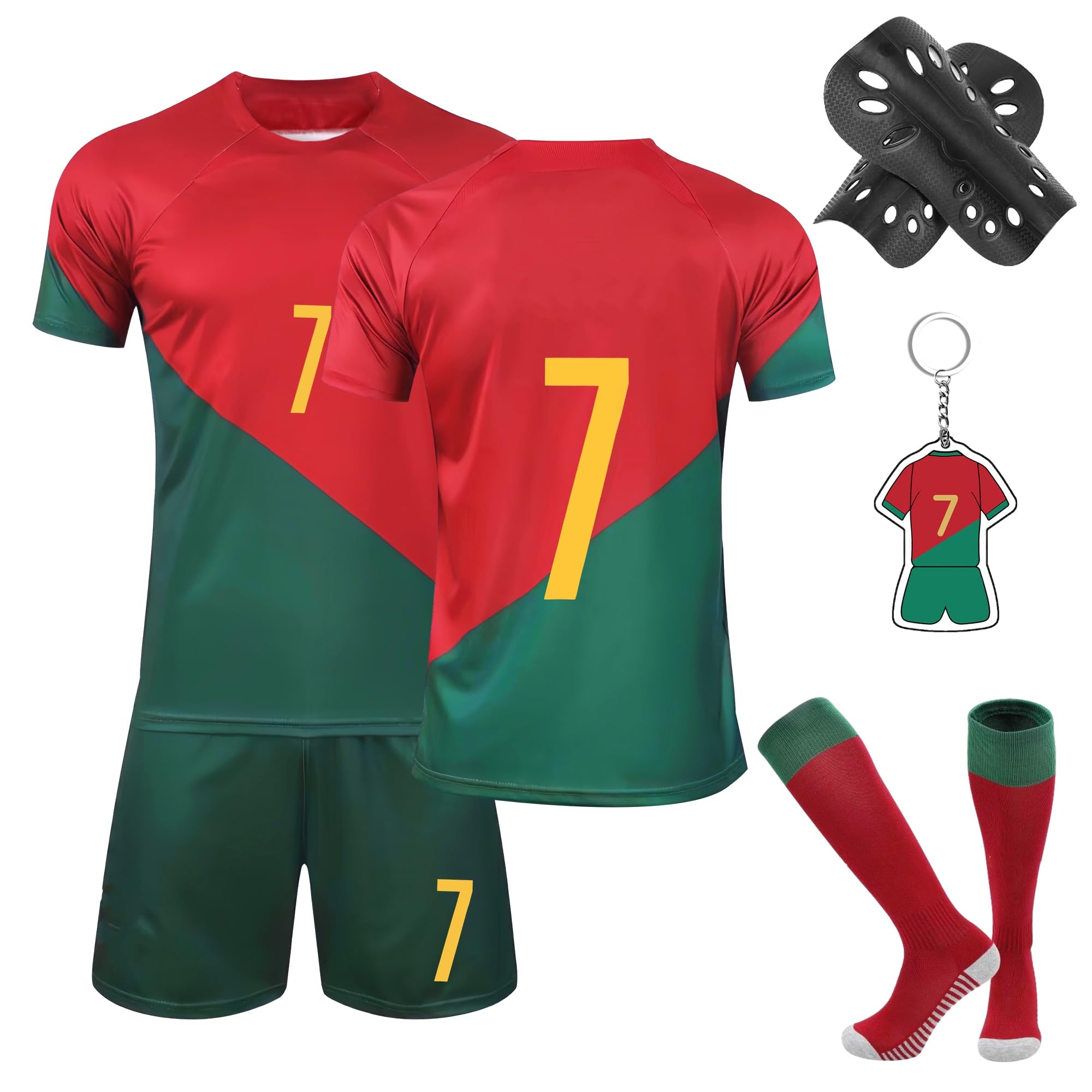 yumcute Football Kits for Boys, Soccer Training Shirts Jersey Shorts Set with Socks Guard Plate Keychain For Kids Children