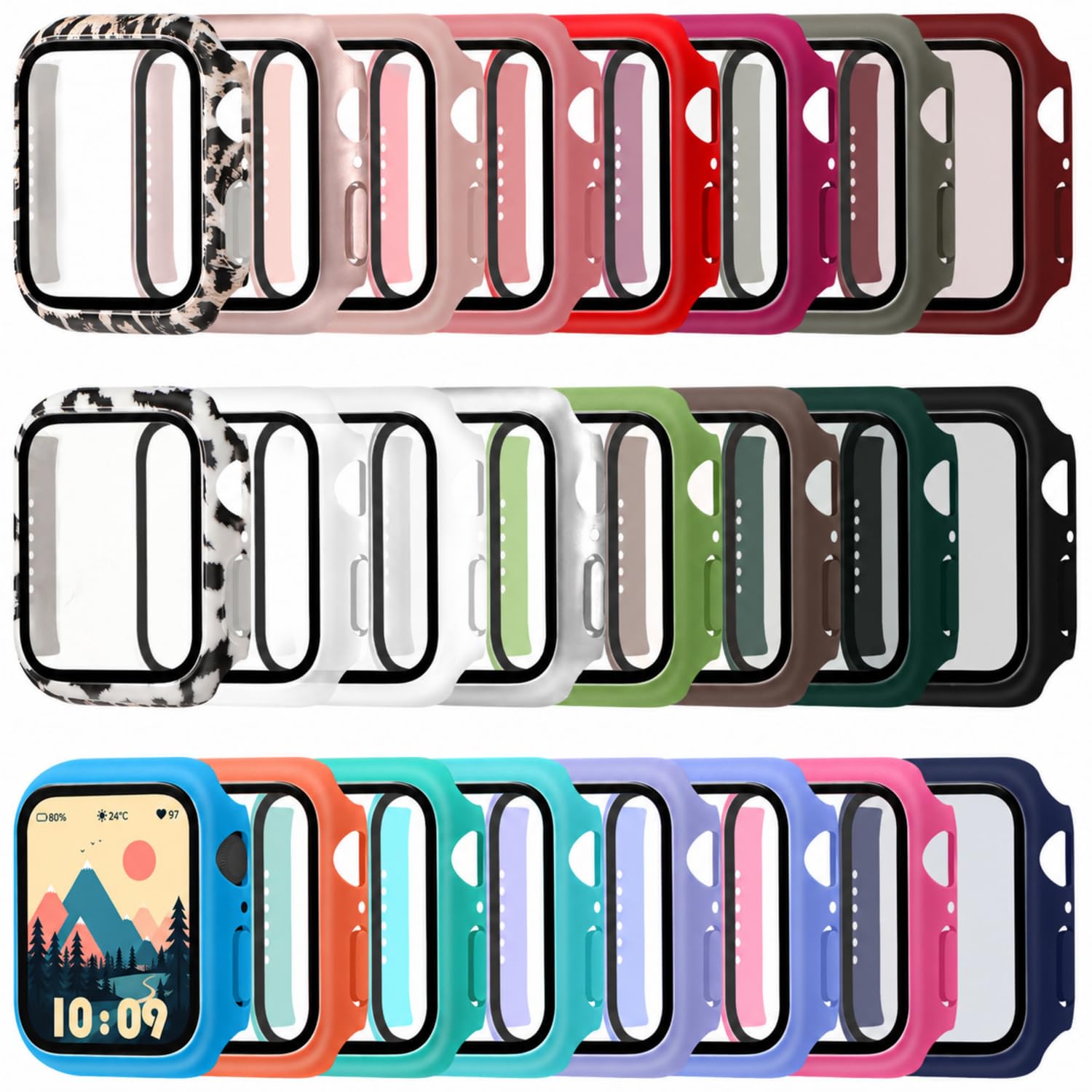 Sieral 24 pellicole protettive per smart watch, custodia rigida in policarbonato con custodia protettiva in vetro temperato, compatibile con iWatch per uomo e donna, colori assortiti (38 mm)