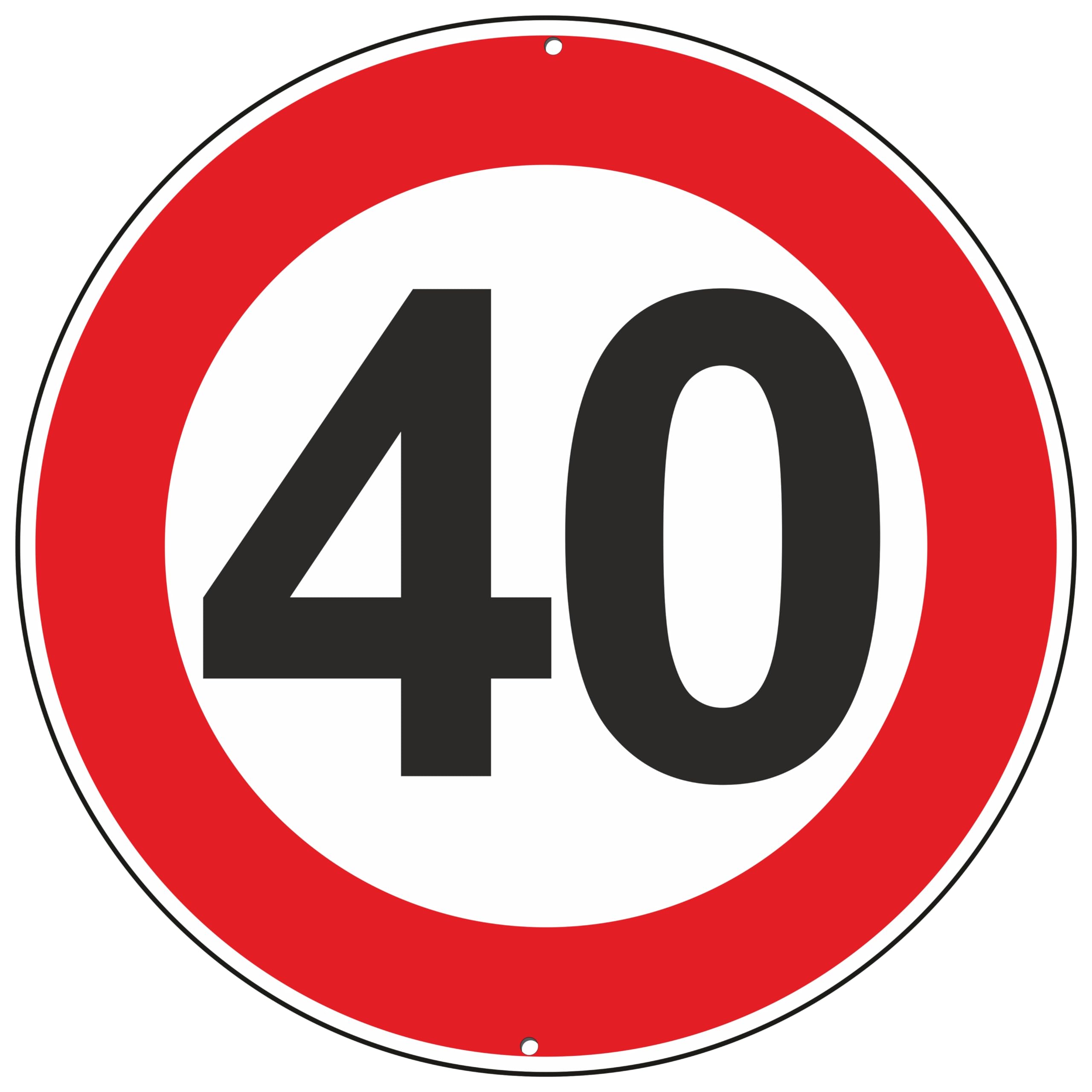 Pubblimania Traffic Sign - Top Speed 40 km/h Also Birthday Aluminium Round Metal 3 mm Thick for Outdoor Use Diameter 30