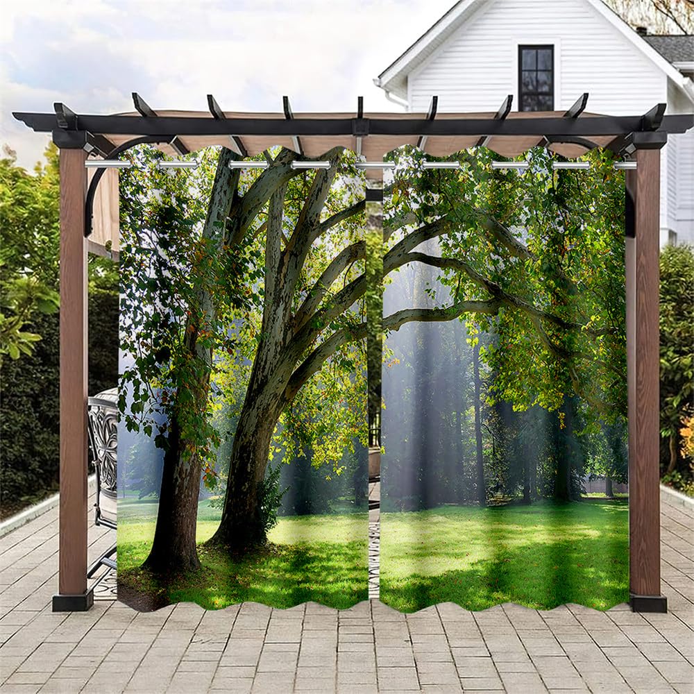 Hiseng Tende da Esterno con Anelli, 2 Pezzi Tende da Sole Tenda Oscurante Impermeabile Tenda per Esterni per Giardino Cortile Balcone Protezione Solare e Privacy -3D Foresta (137x304cm,Parco)