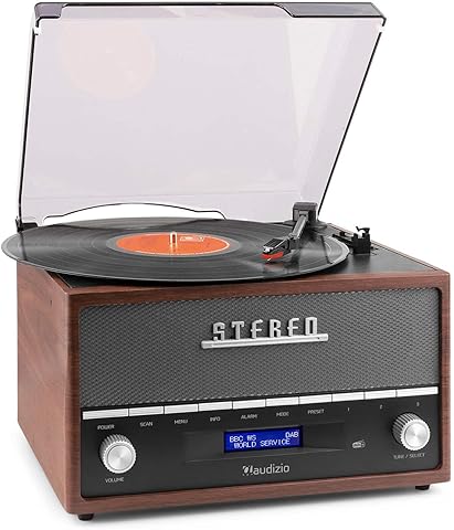 Audizio Frisco Vinilo Bluetooth con Radio Dab+ integrada, Dab+, Radio FM y Reproductor USB con Altavoz Integrado, 33, 45, 78 RPM, Ideal para Escuchar Tus Discos de Vinilo Favoritos, Color marrón