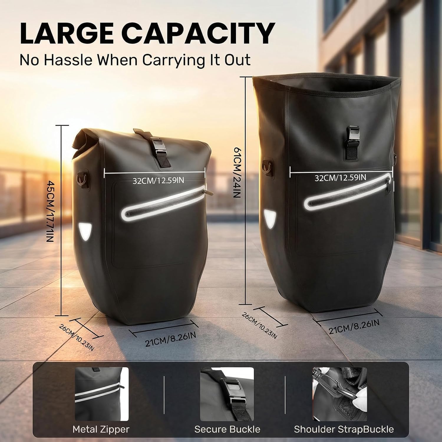 Waterproof Bike Panniers Bag,28L Large Capacity Bicycle Rear Rack Bags with Quick-Release System & Reflective Strips, 500D Heavy Duty Pannier for Commuting Cycling Traveling Touring - 2PC