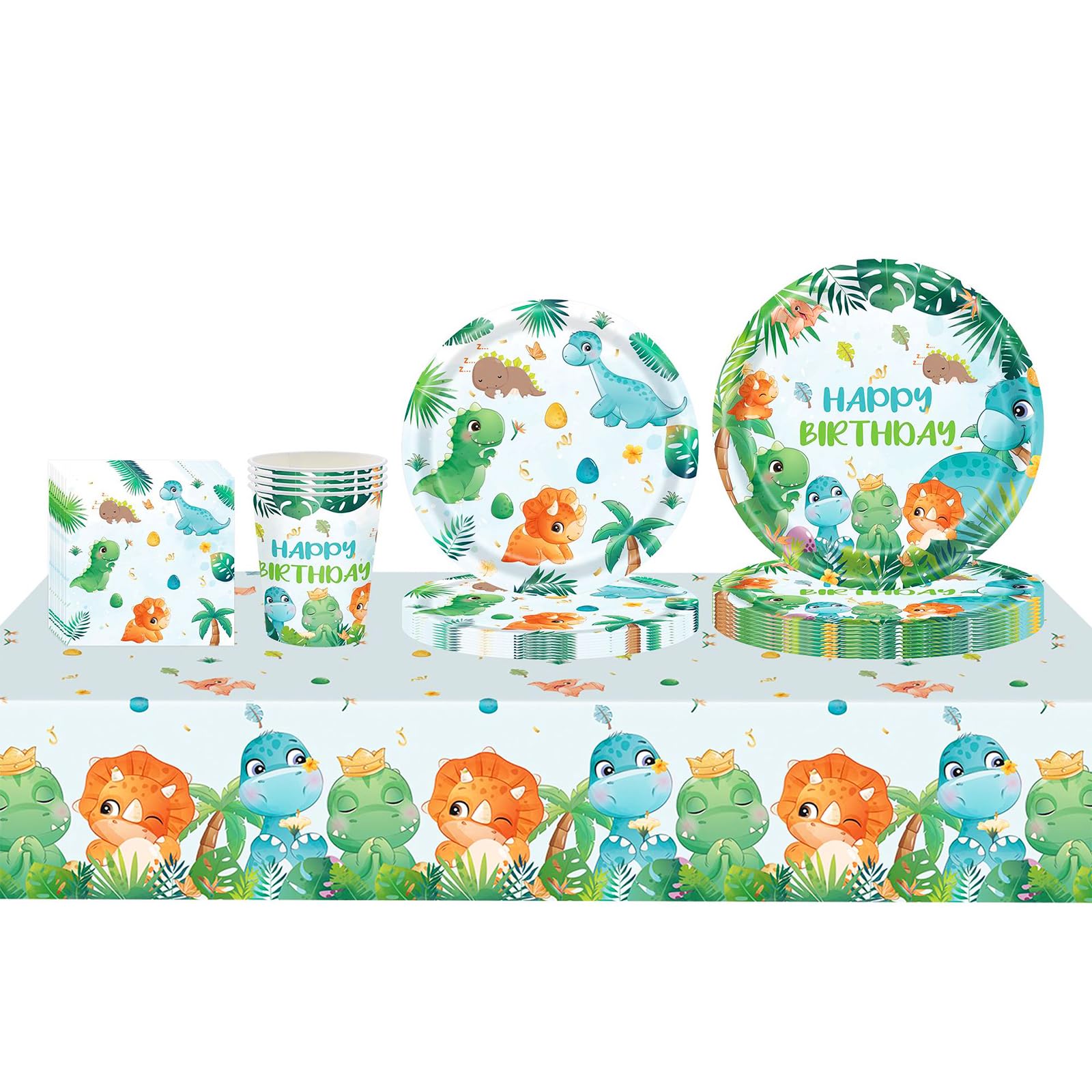 97 Pezzi Decorazioni Festa a Tema , Set Compleanno Dinosauri, Piatti di Carta, Bicchieri di Carta, Tovaglioli, Forniture per Feste di Compleanno a Tema Bambino Dinosauro