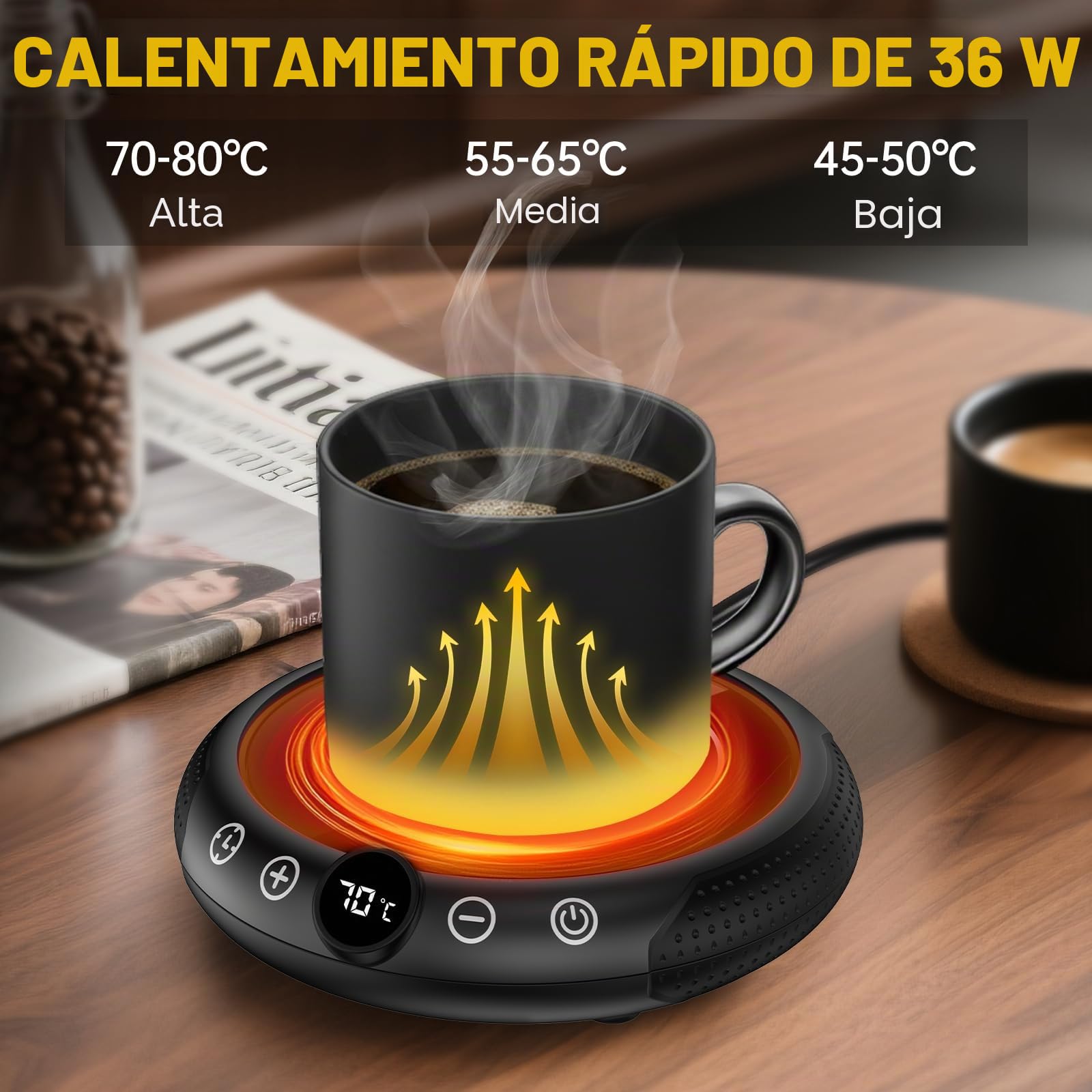 XREXS Calentador de Tazas Eléctrico para Café y Té, Mantenedor de Bebidas Calientes Portátil, Ideal para Hogar y Oficina, Compatible con Varios Tamaños de Vasos (Taza No Incluida)