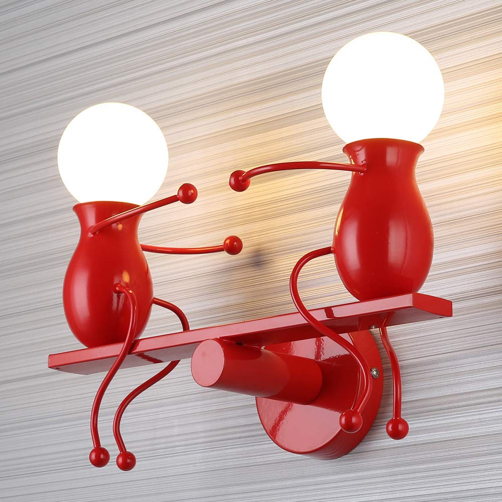 Creativo Applique da Parete Moderna Lampada da Parete Semplice Lampada a Muro Applique Candelabro Art Deco Max 60W E27 per Camera da letto, Scala, Corridoio, Ristorante (rosso)