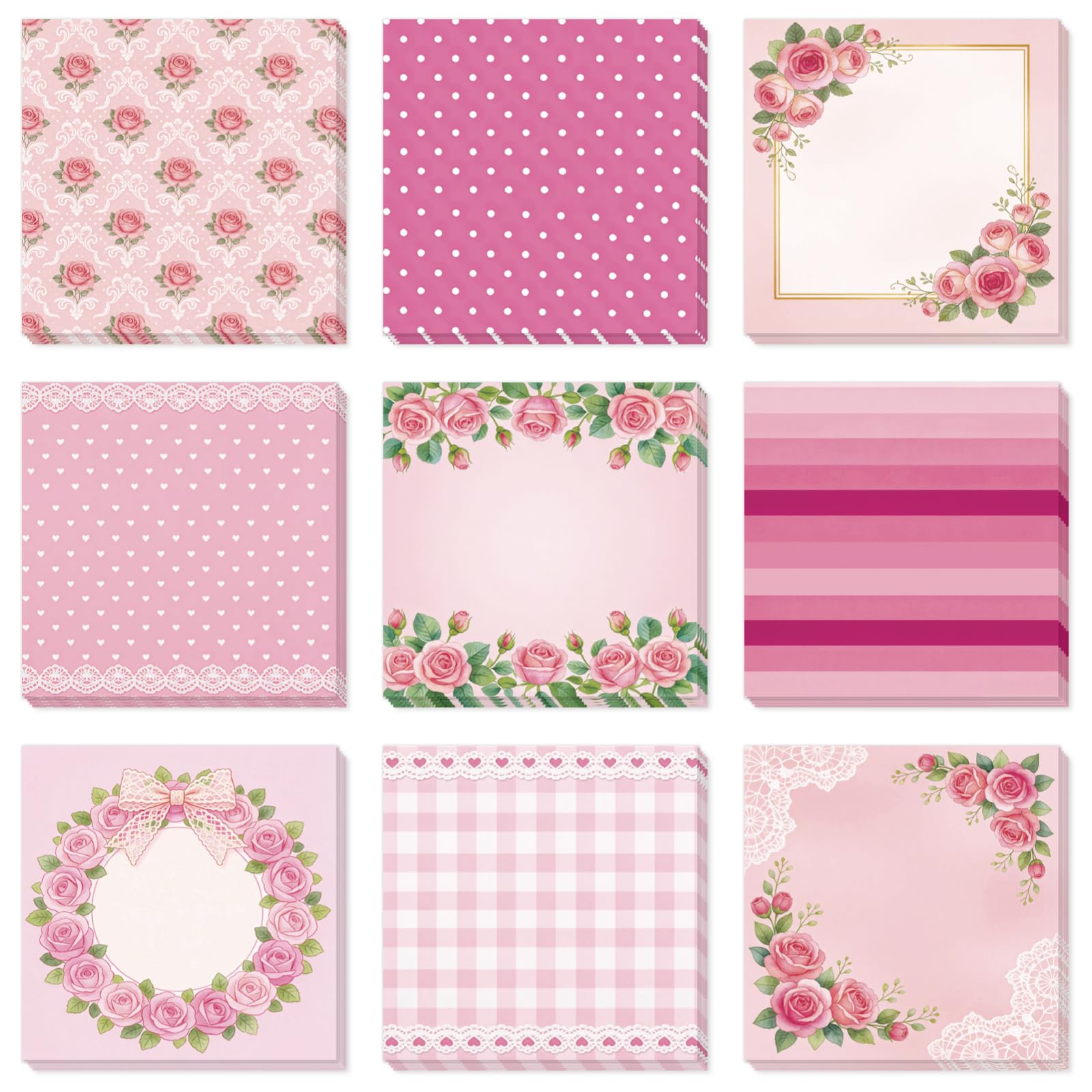 GLOBLELAND 9 Pads 540 Sheets Pink Roses Sticky Notes Set 3x3 inch Florals Self-Adhesive Memo Pads Post it Notes for Journaling Planners Office Meeting Craft Lovers โ image 1