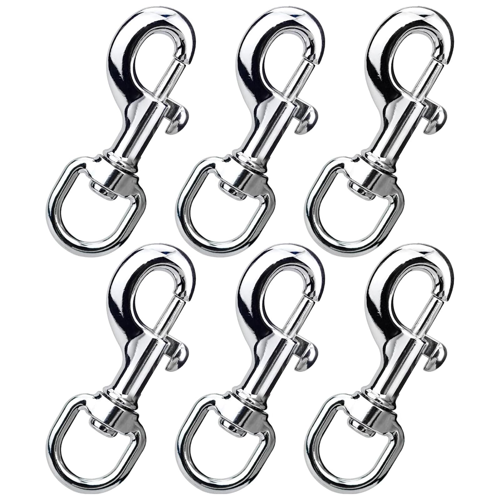 Generic 6 Pcs Heavy Duty Trigger Clips, Silver, Zinc Alloy, 360° Swivel Eye Bolt Snap Hook, Up to 330kg