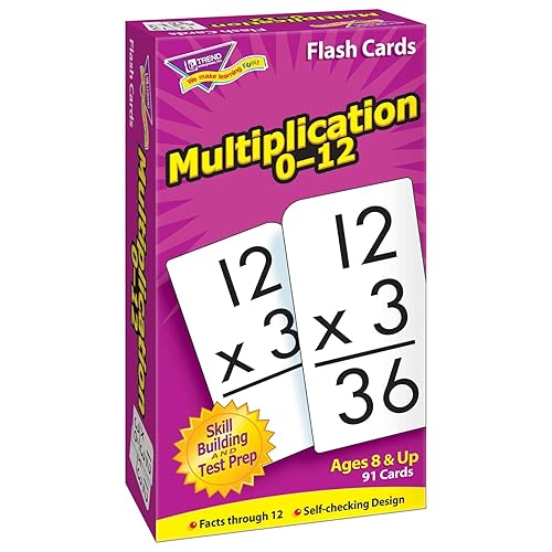 TREND ENTERPRISES: Multiplicación 0-12 tarjetas flash de habilidad, forma emocionante para que todos aprendan, hechos hasta 12, autocomprobación,