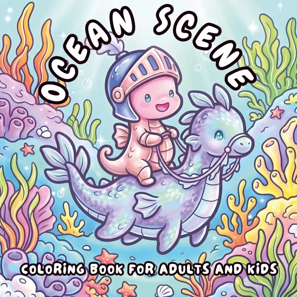 Ocean Scenes Coloring Book: Whimsical Sea Creatures & Knights for Adults and Kids