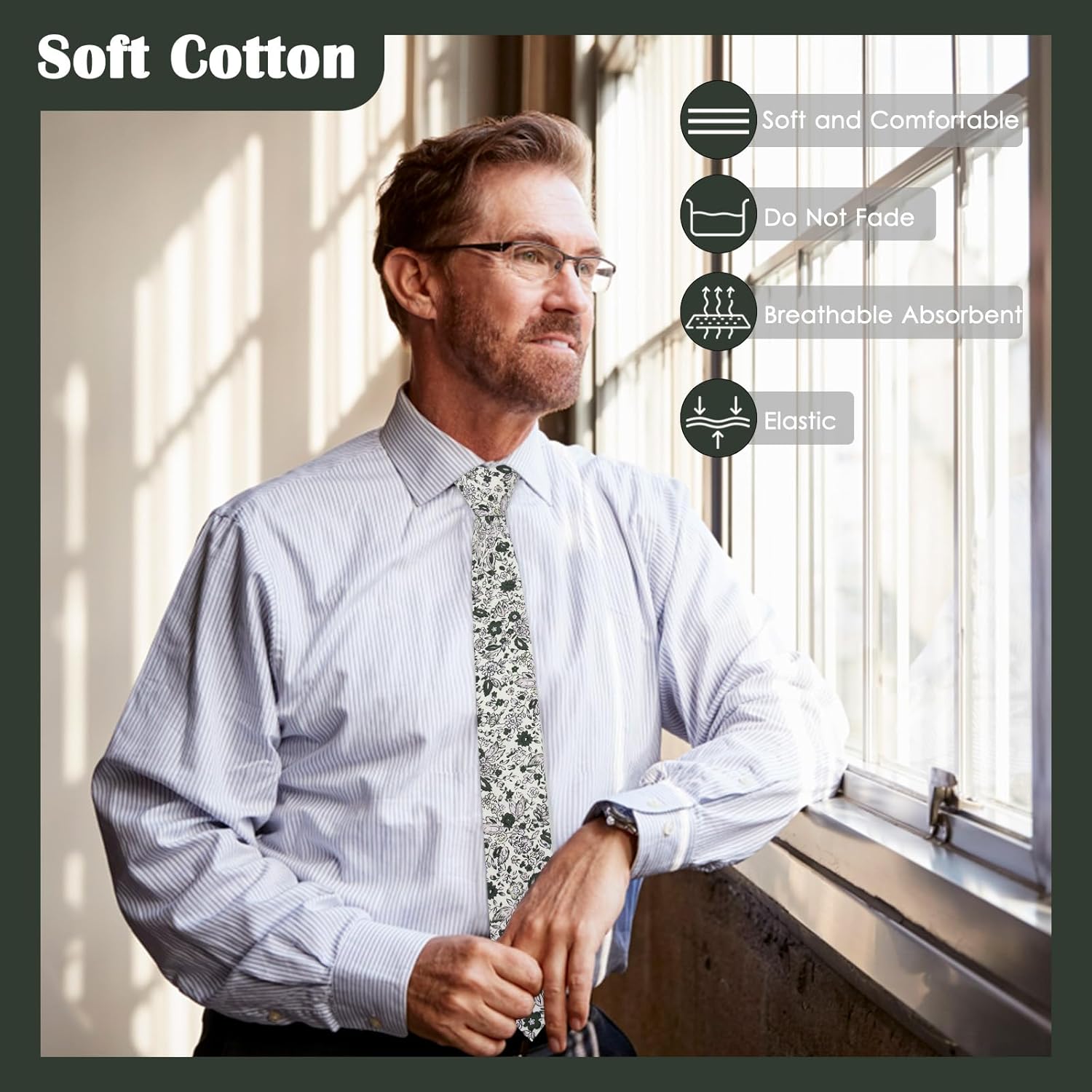 Mantieqingway Men Skinny Tie Cotton Floral Necktie for Wedding Groomsmen Tie - Image 3