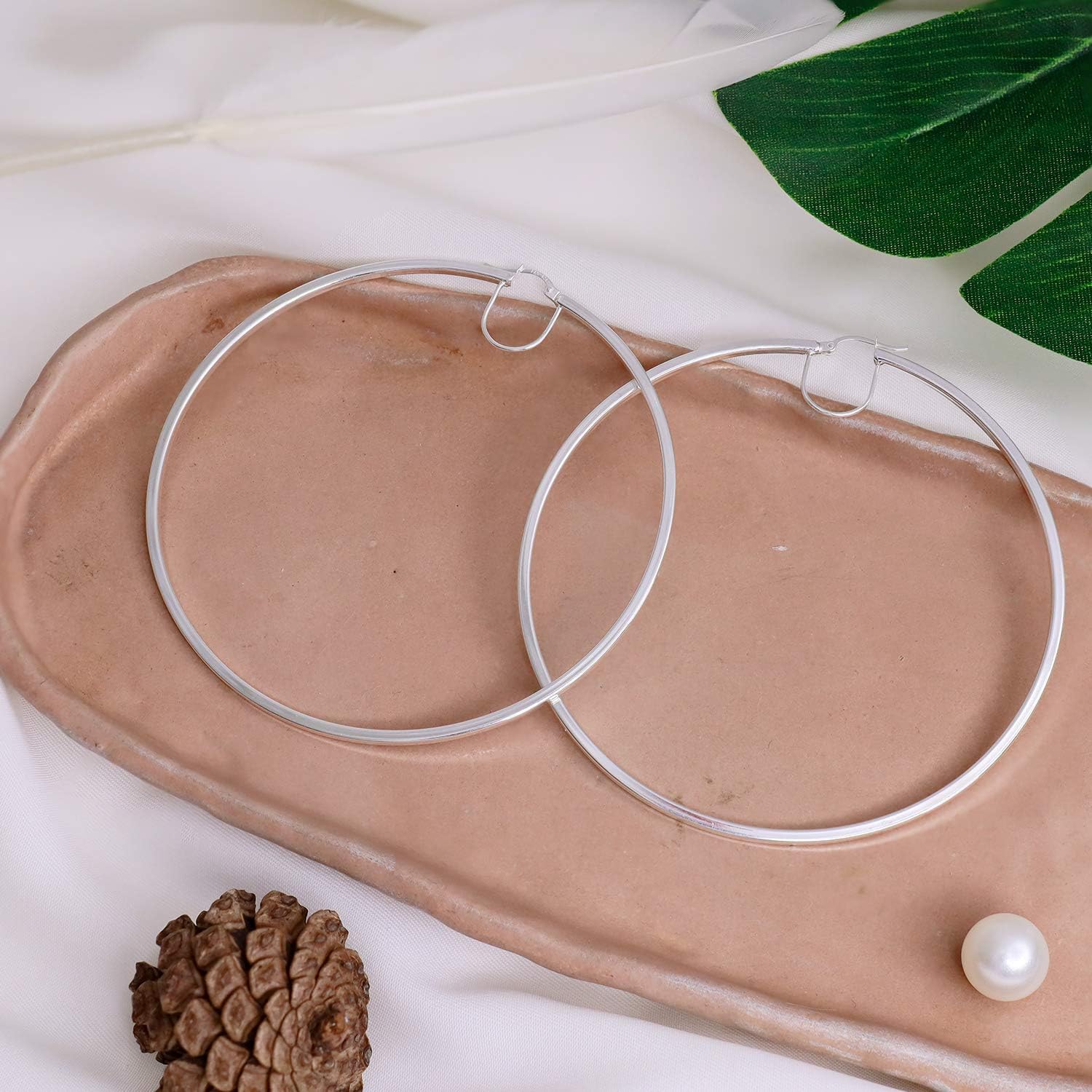 925 Sterling Silver Large Hoops 2mm Shiny Square-Tube Click-Top Hoop Earrings for Women, 70mm 80mm 90mm - Image 5