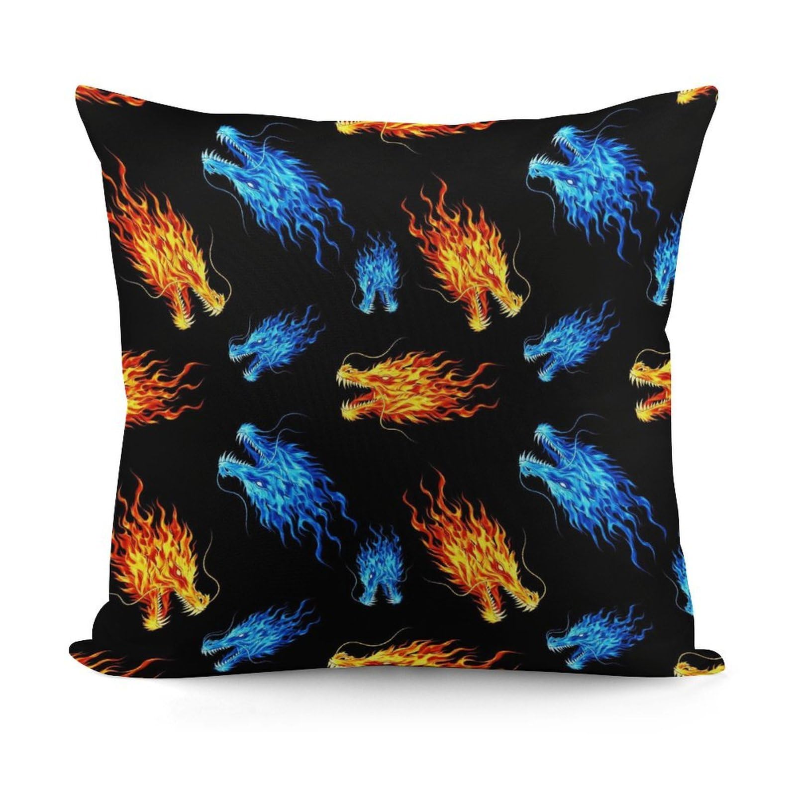 Smazdfxx Picture(109) Soft Red Blue Ice Fire Flame Dragon Plush Pillow Covers Decorative Pillow Cases For Bed Sofa Living Room Home Decor