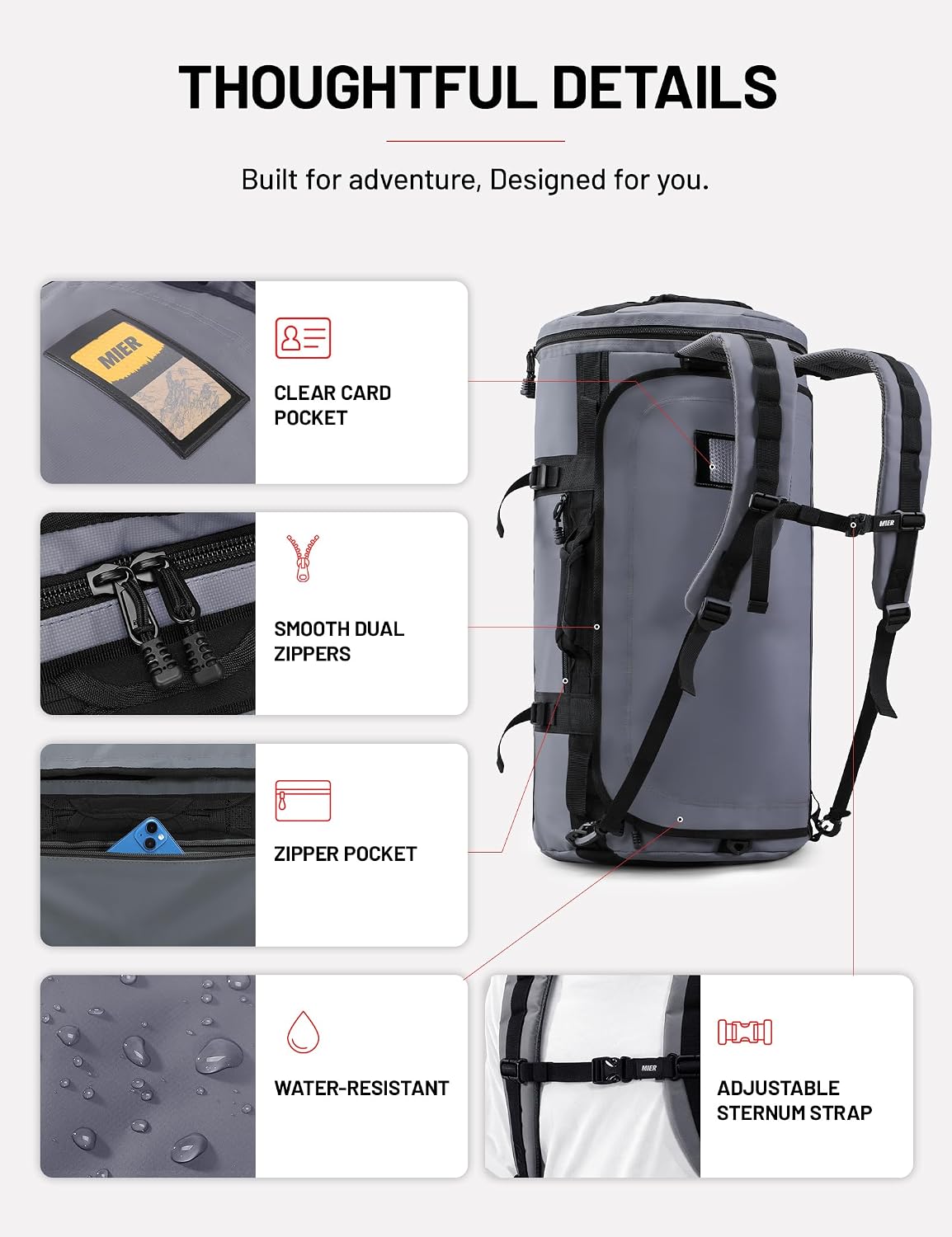 MIER Large Duffle Bag Backpack for Travel Camping Gym Sports, 45L/60L/90L image 4