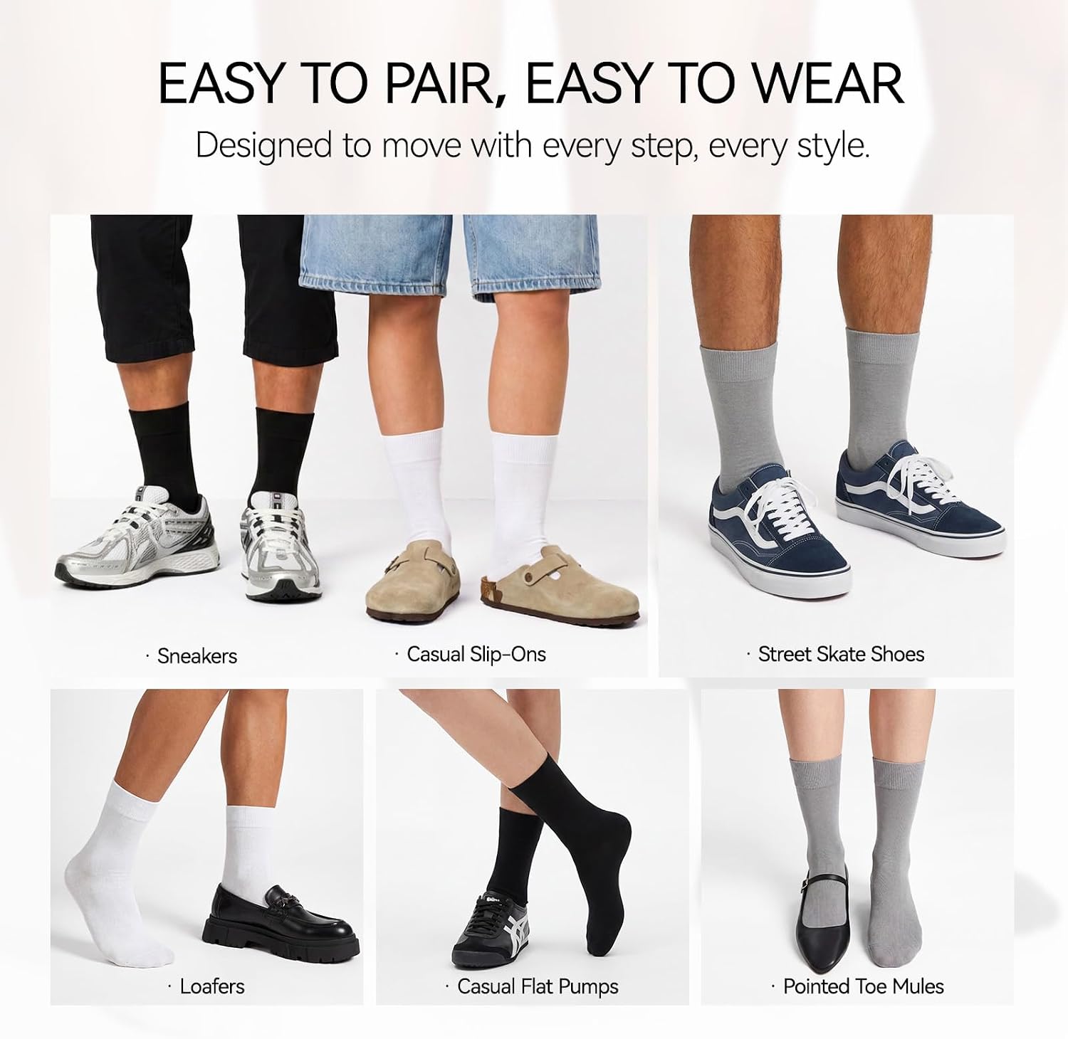 NIASOUL Calf Socks for Men and Women, 6 Pairs Cotton Crew Socks for Daily Wear