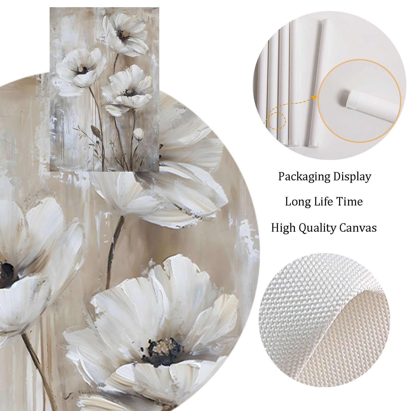 Amazon.com: ANTIANLIDO Grey White Floral Abstract Canvas Wall Art