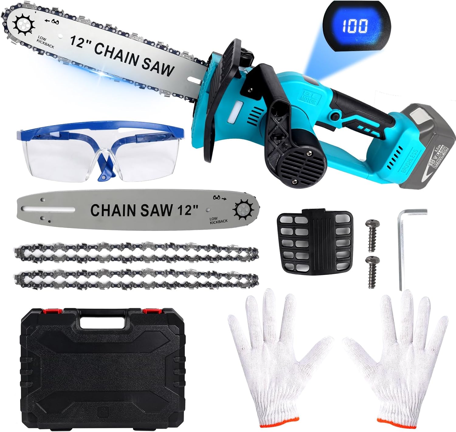 12 Zoll MiniKettensäge für Makita 18V Akku, LCDDisplay MiniElektro