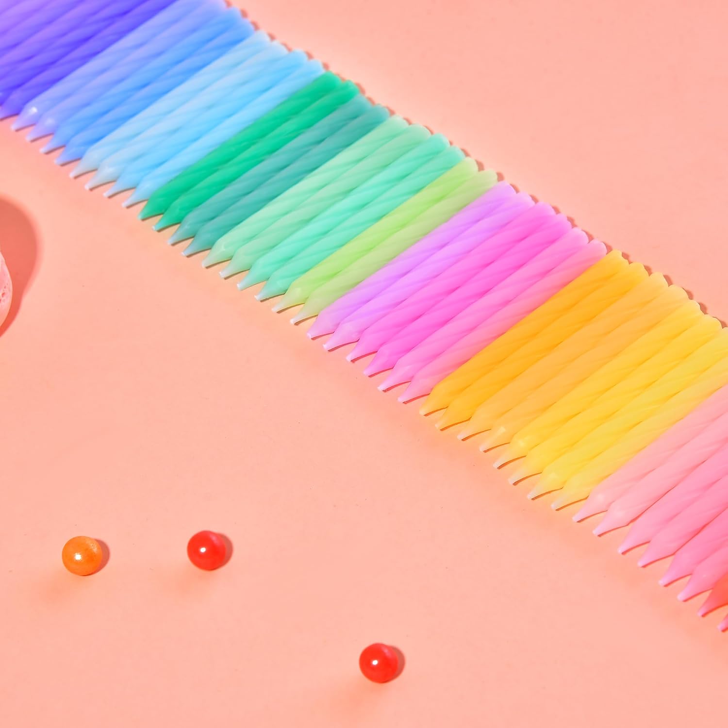 PHD CAKE Rainbow Collection Birthday Candles, 50 Pieces Colorful Spiral Birthday Candles