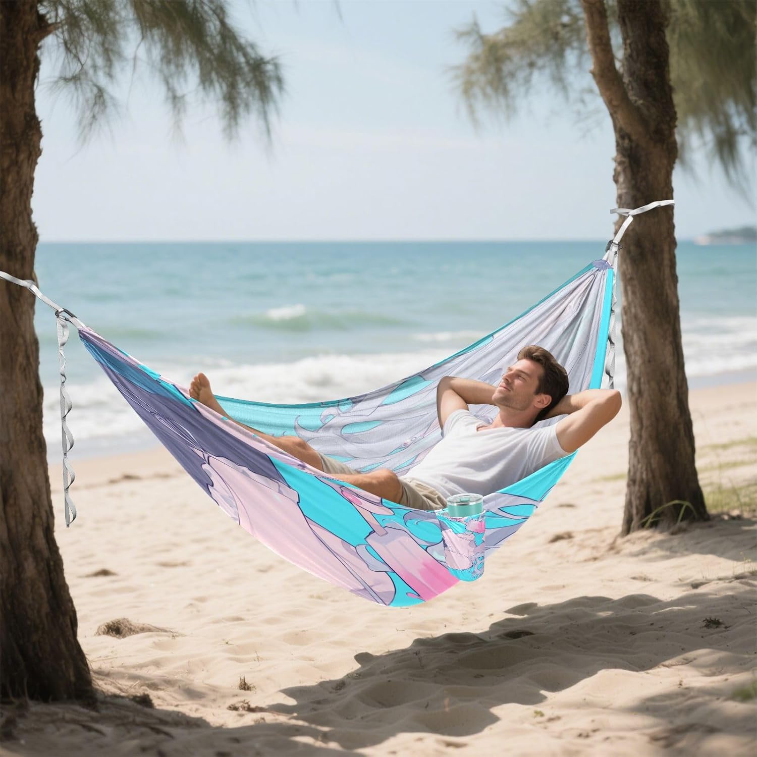 Mint Blue Fresh Girl Anime Camping Hammocks with Hanging Rope Fabric Hammock for Outside Camping Essentials